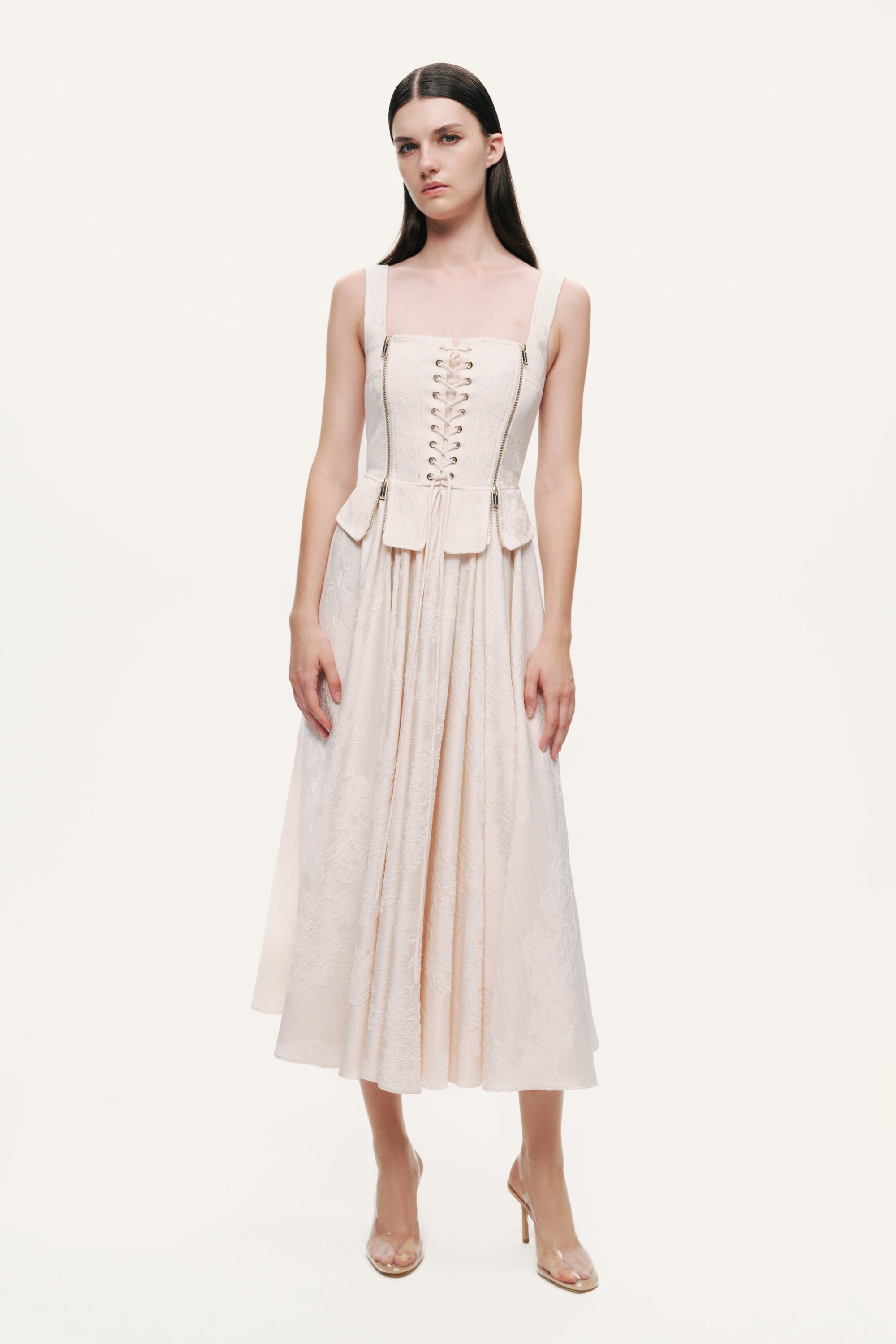 Lace-Up Corset Midi Dress