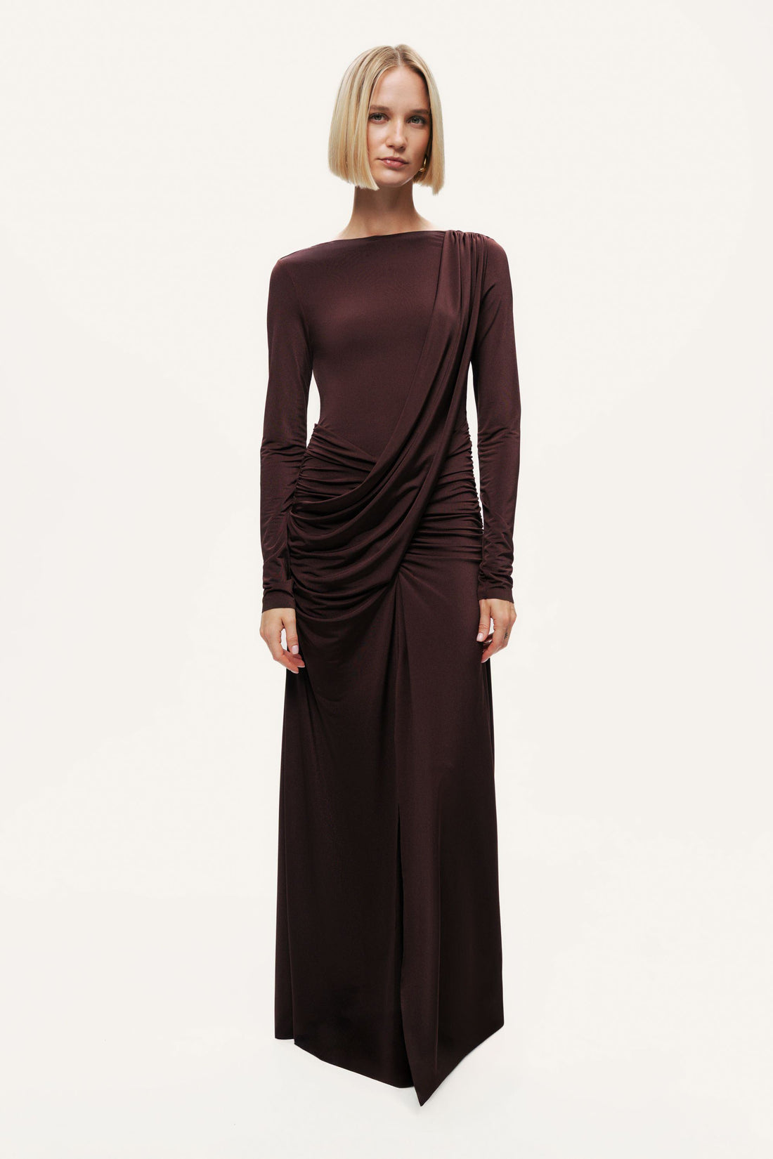 Asymmetric Draped Open-Back Dress
