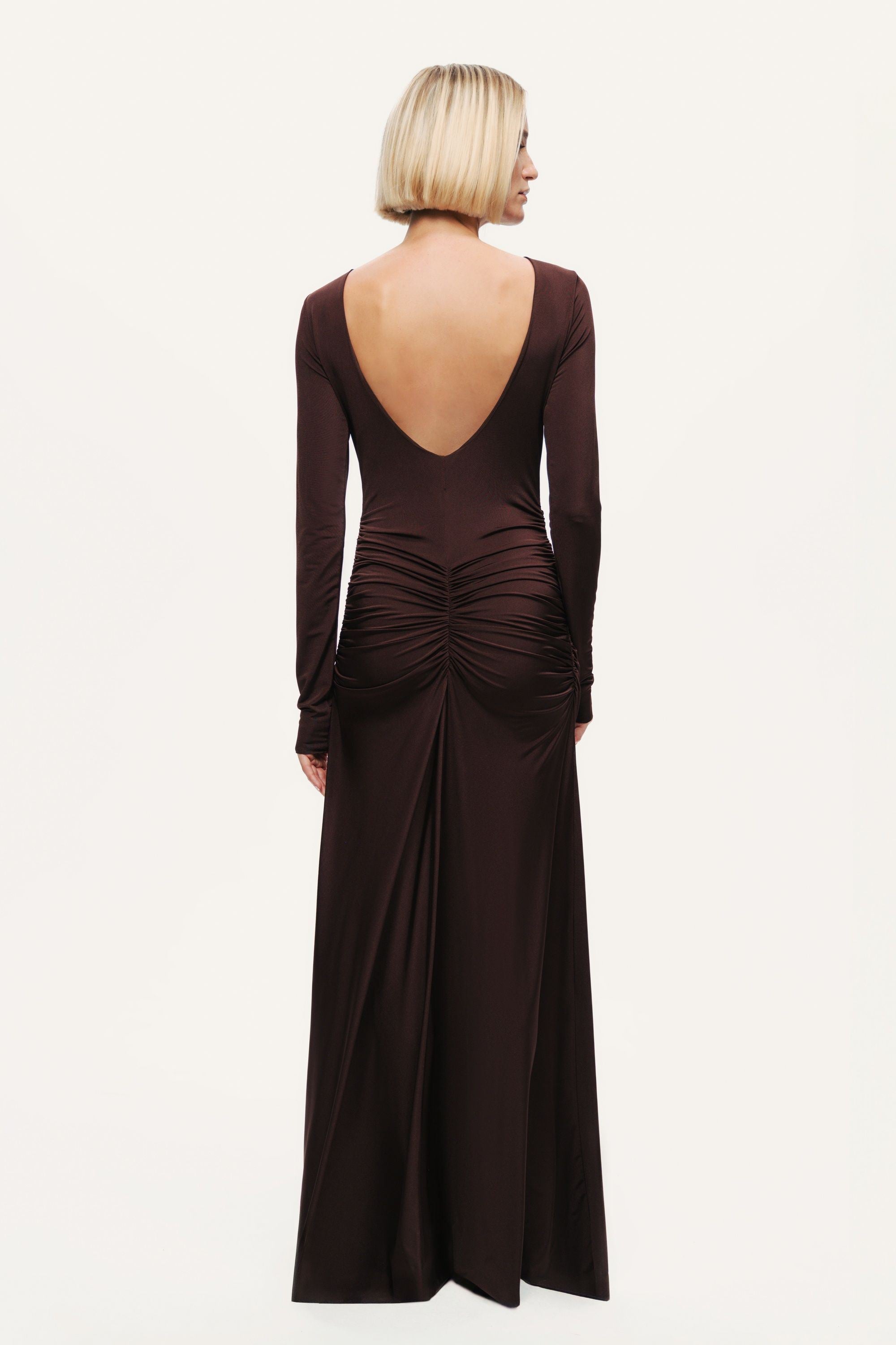 Asymmetric Draped Open-Back Dress
