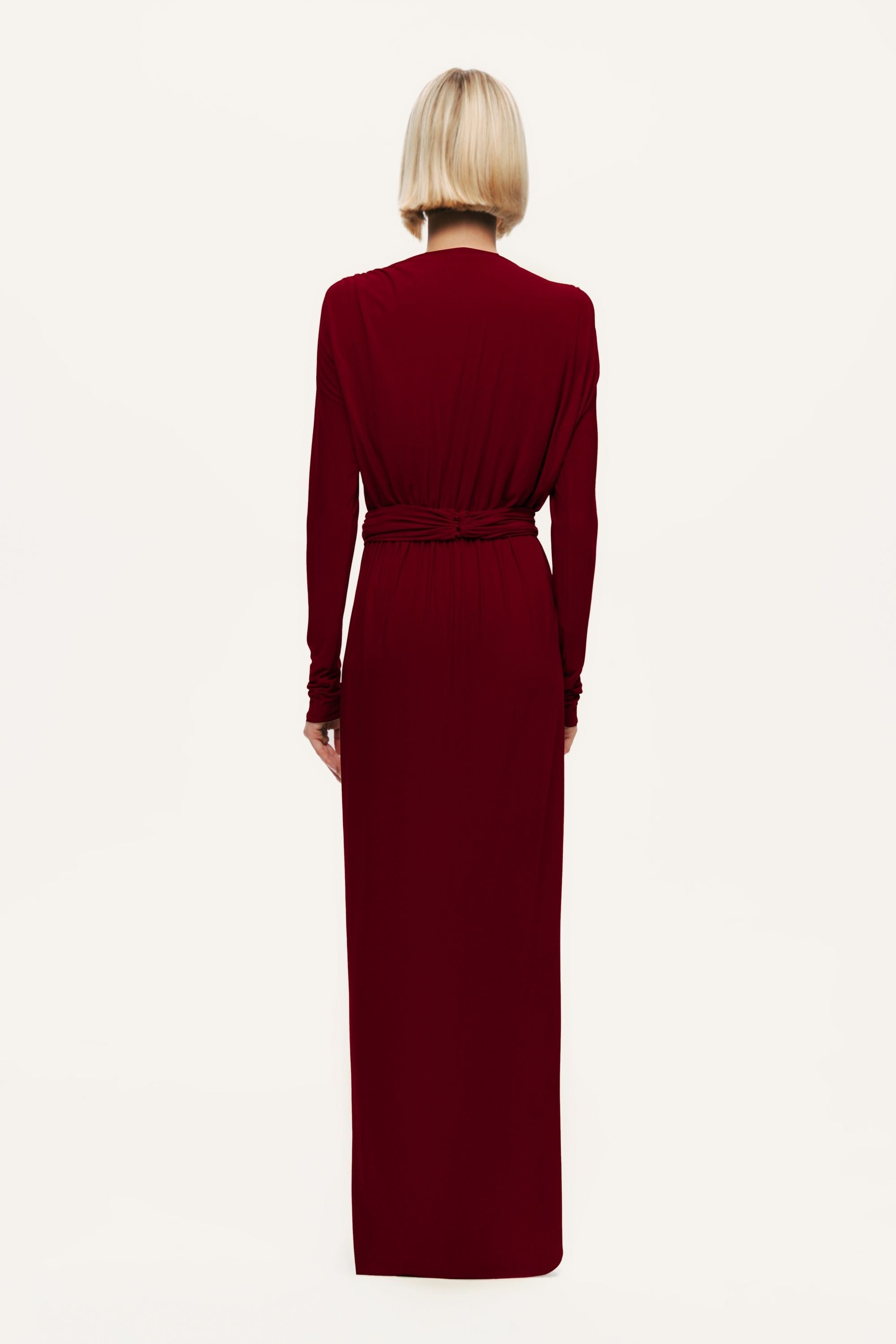 Deep Plunge Belted Jersey Maxi Dress