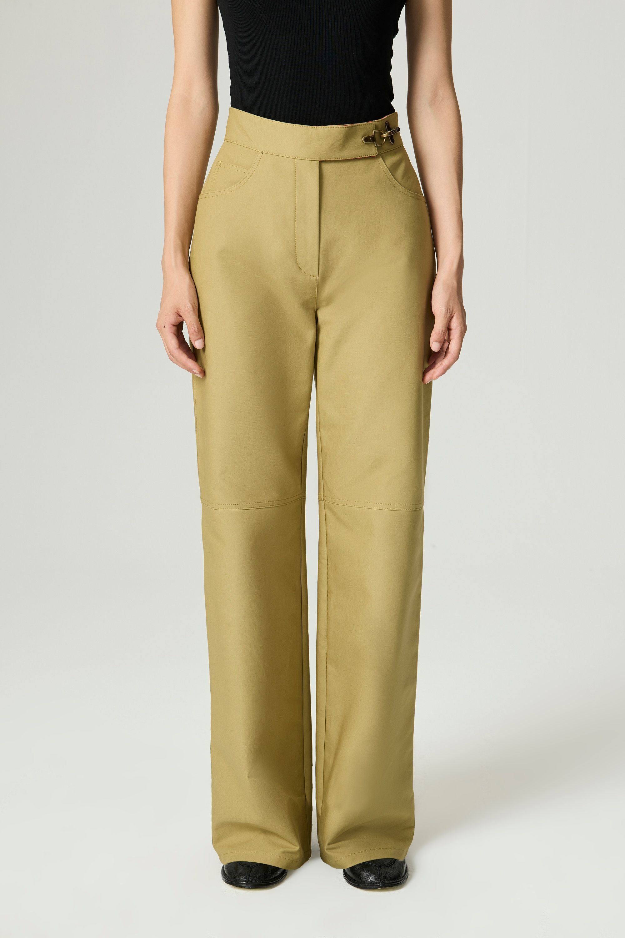 Side-Buckle High-Waist Wide Trousers