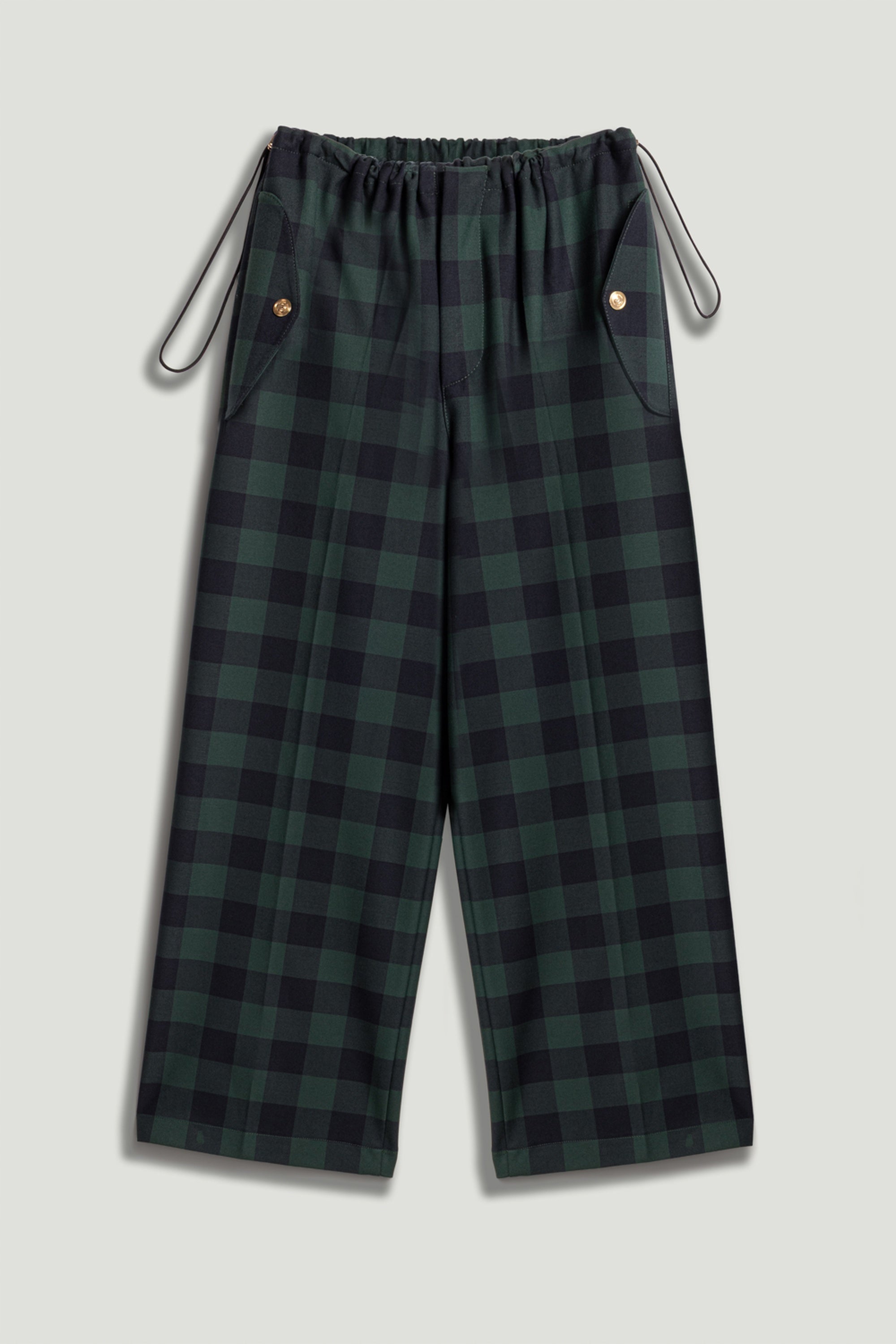 Emerald Check Drawstring Wide-Leg Pants