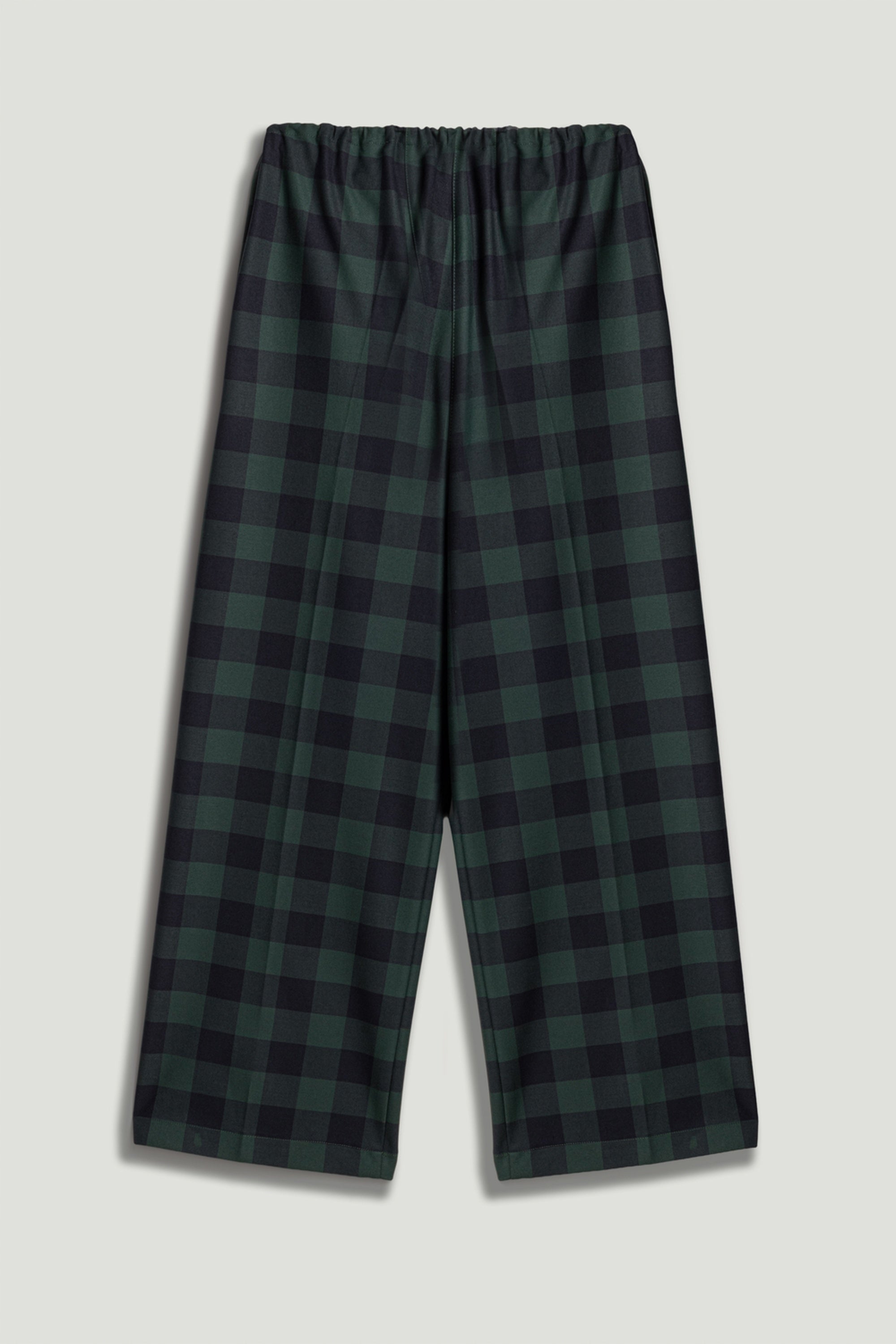 Emerald Check Drawstring Wide-Leg Pants