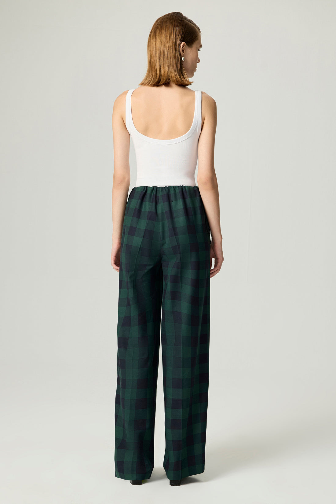 Emerald Check Drawstring Wide-Leg Pants