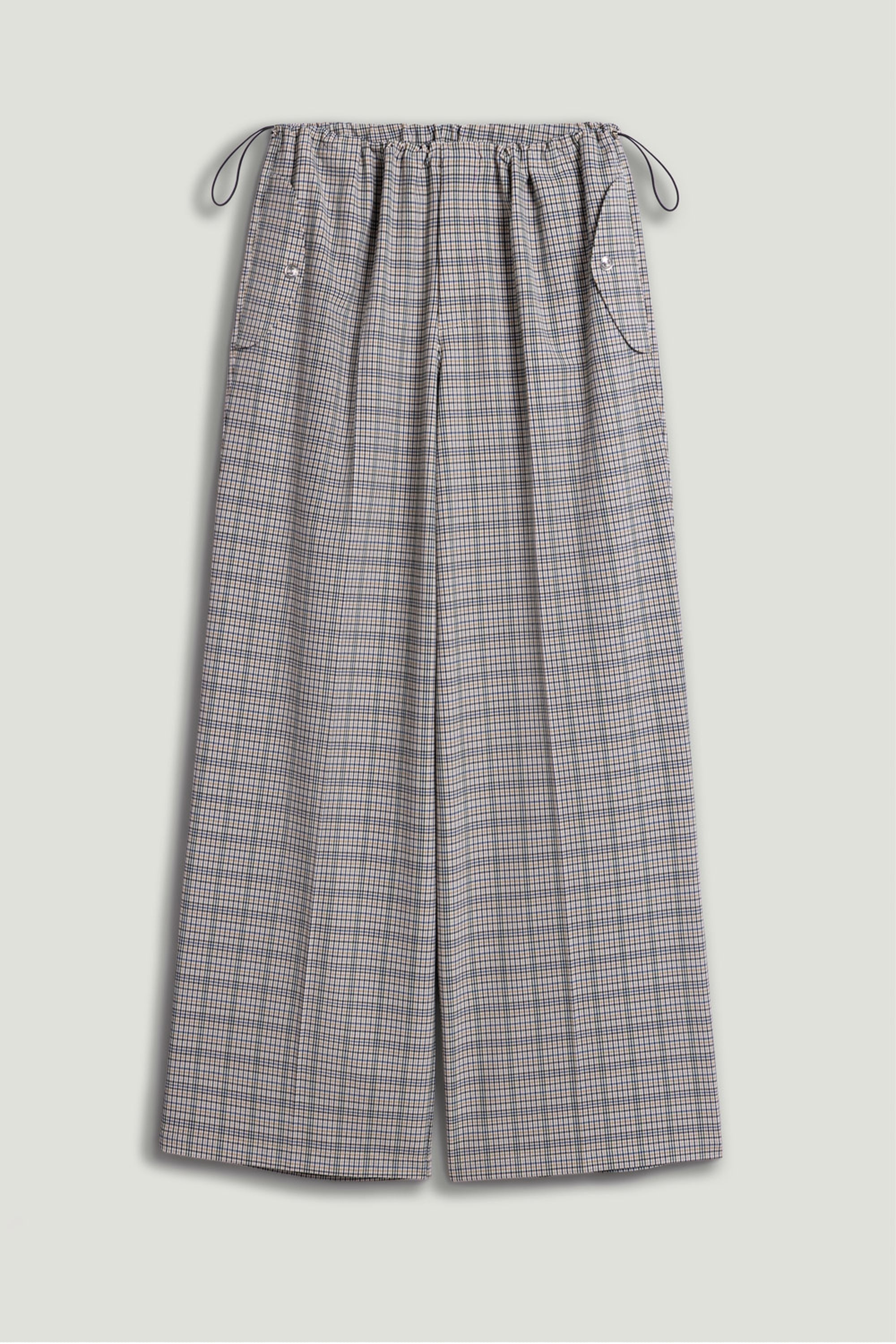 Plaid Wide-Leg Drawstring Pants