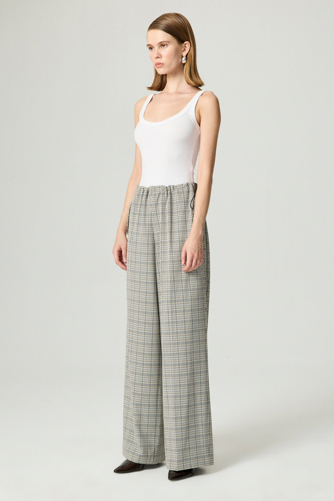 Plaid Wide-Leg Drawstring Pants