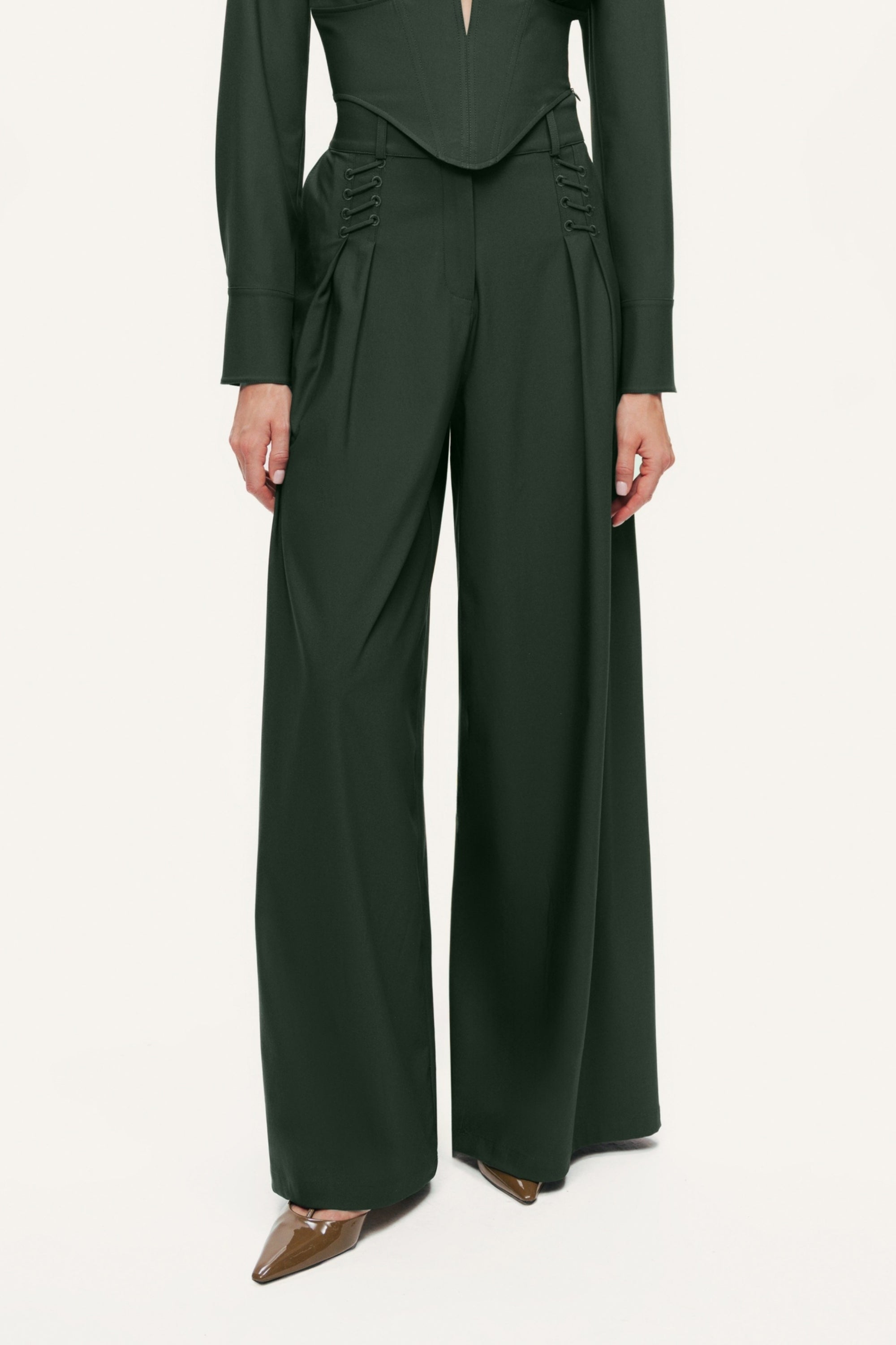 Fluid Wide-Leg Pull-On Trousers