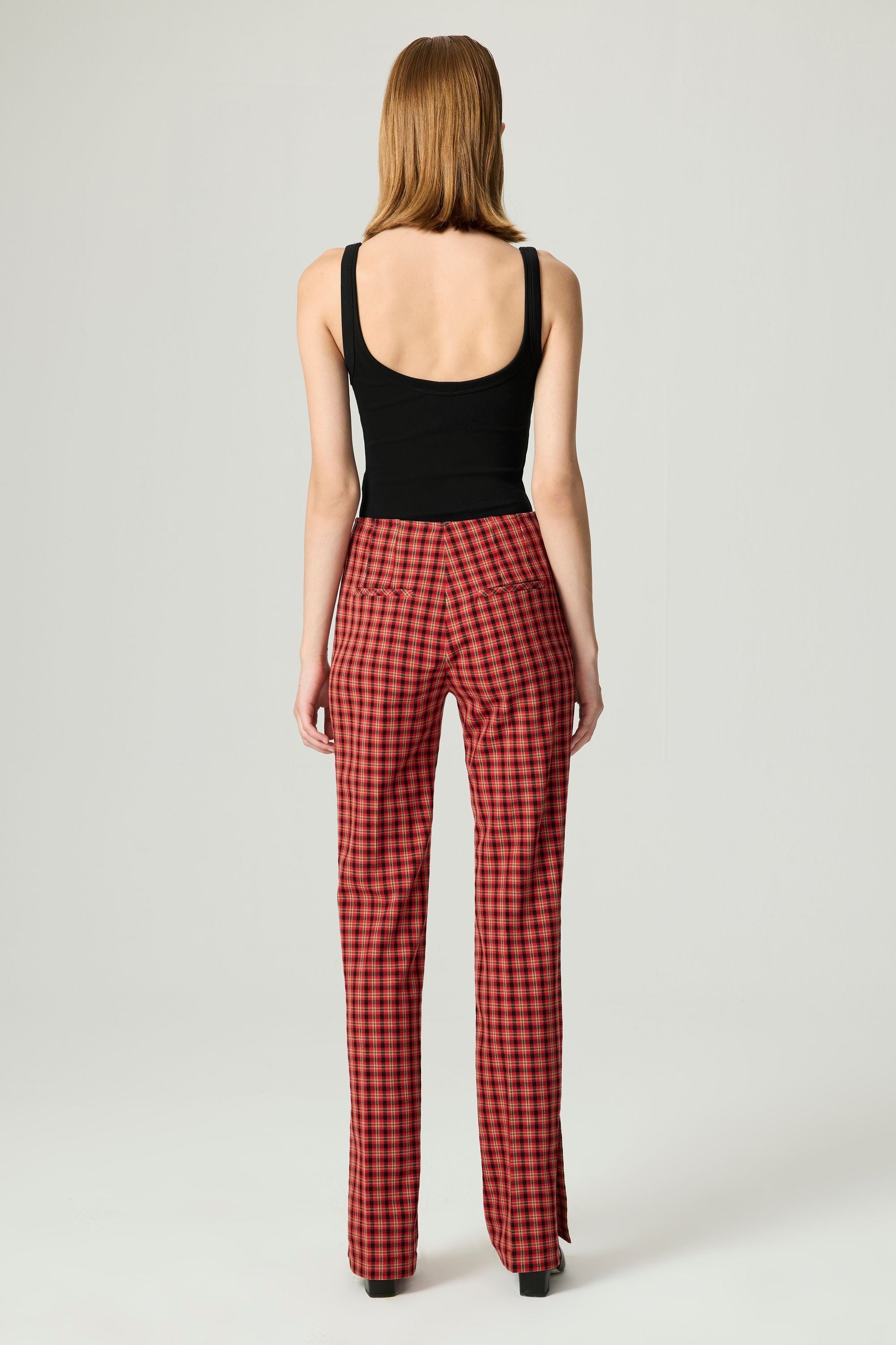 Plaid Slit-Hem Pants