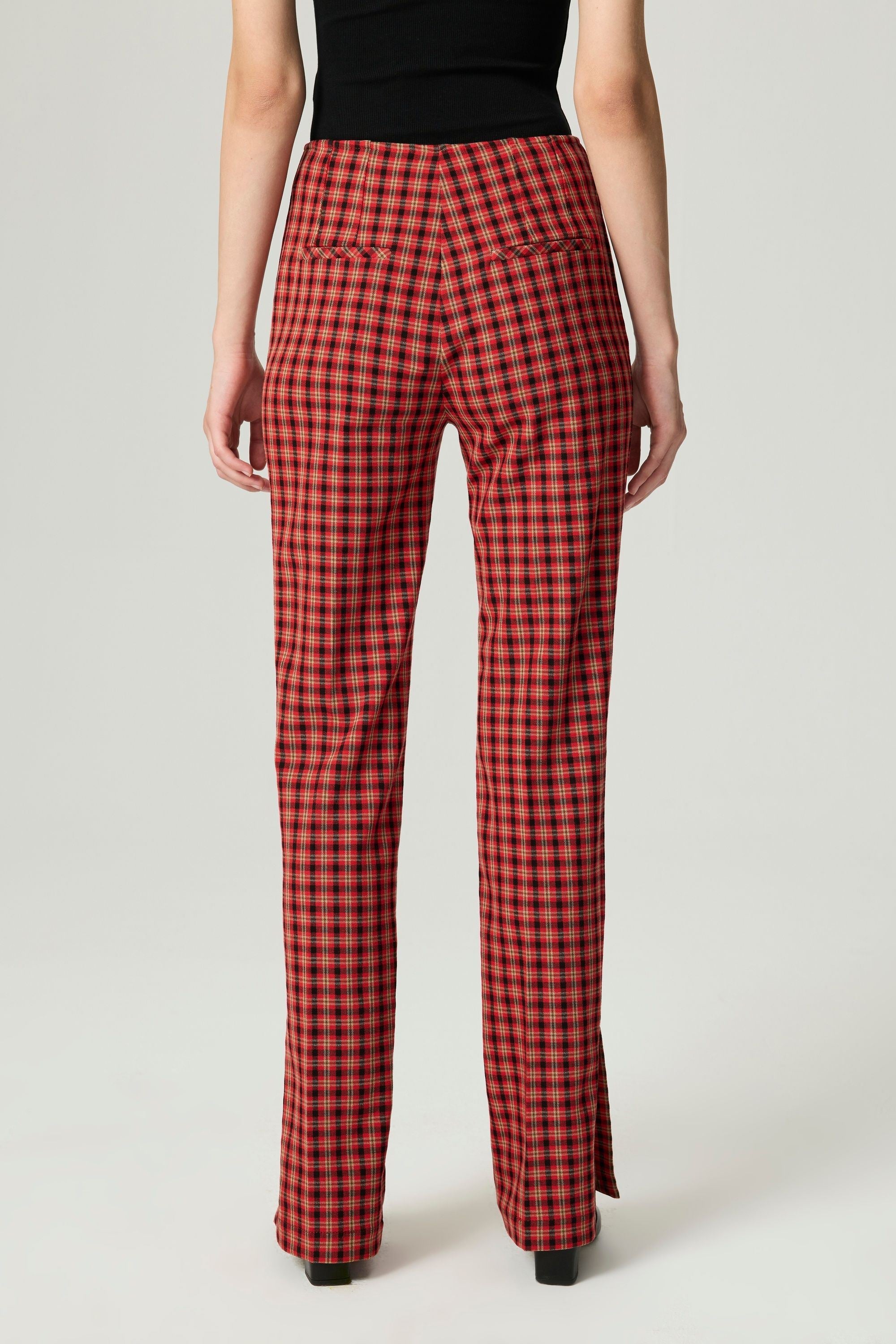 Plaid Slit-Hem Pants
