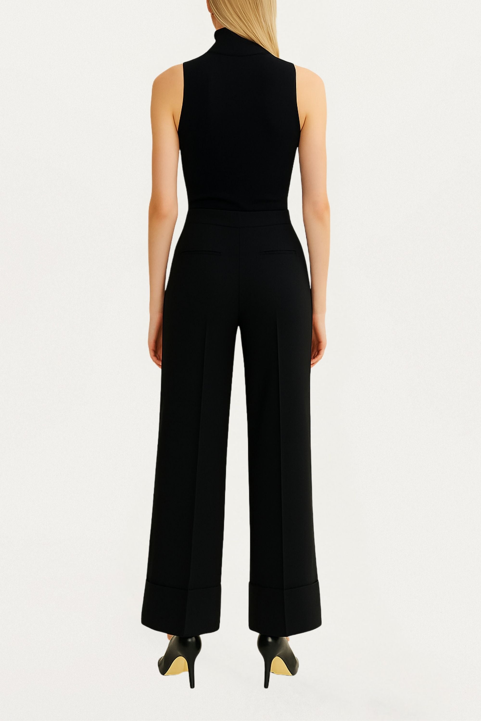 Cuffed Wide-Leg Trousers