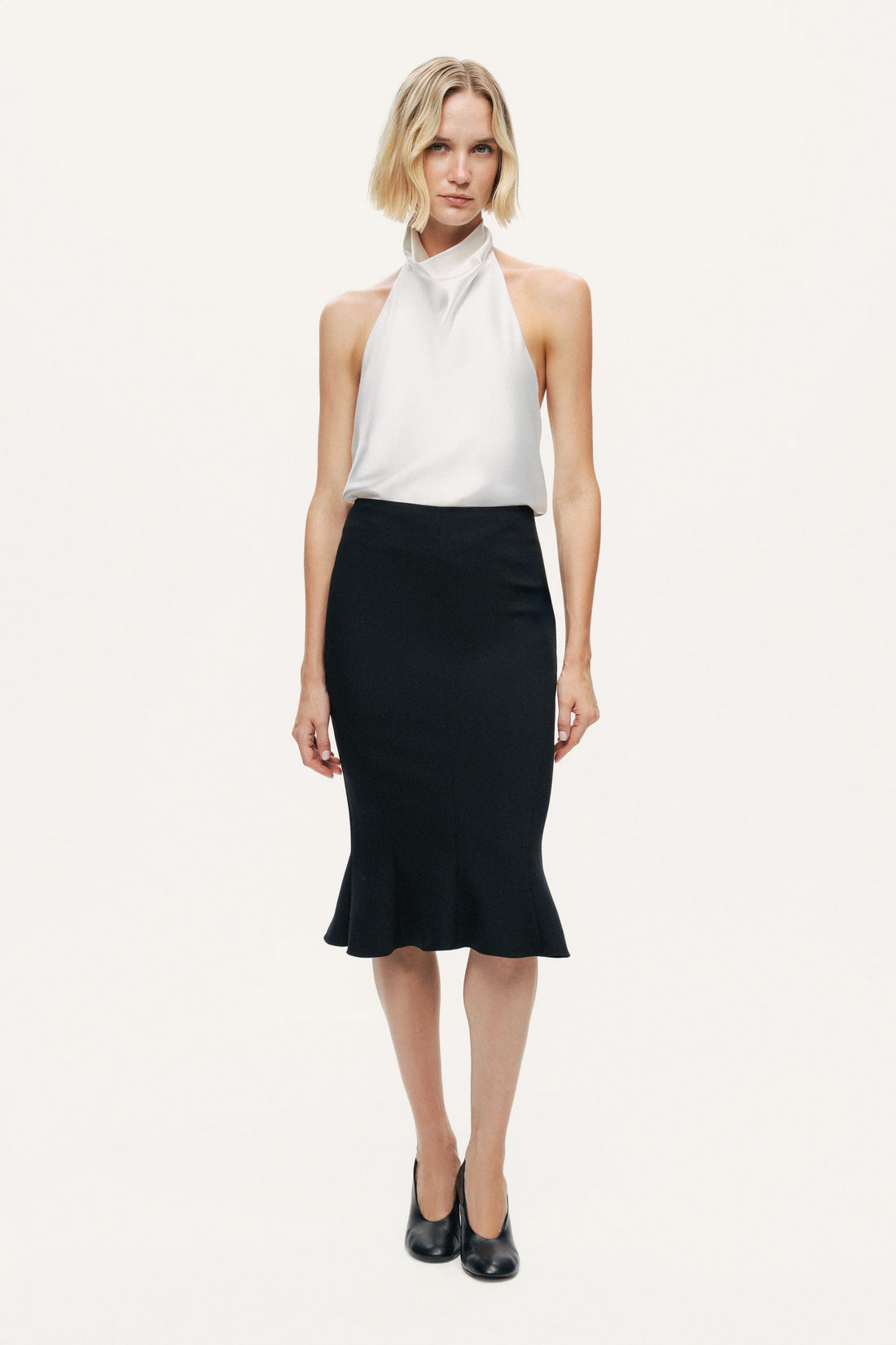 Flounced Hem Fishtail Midi Skirt