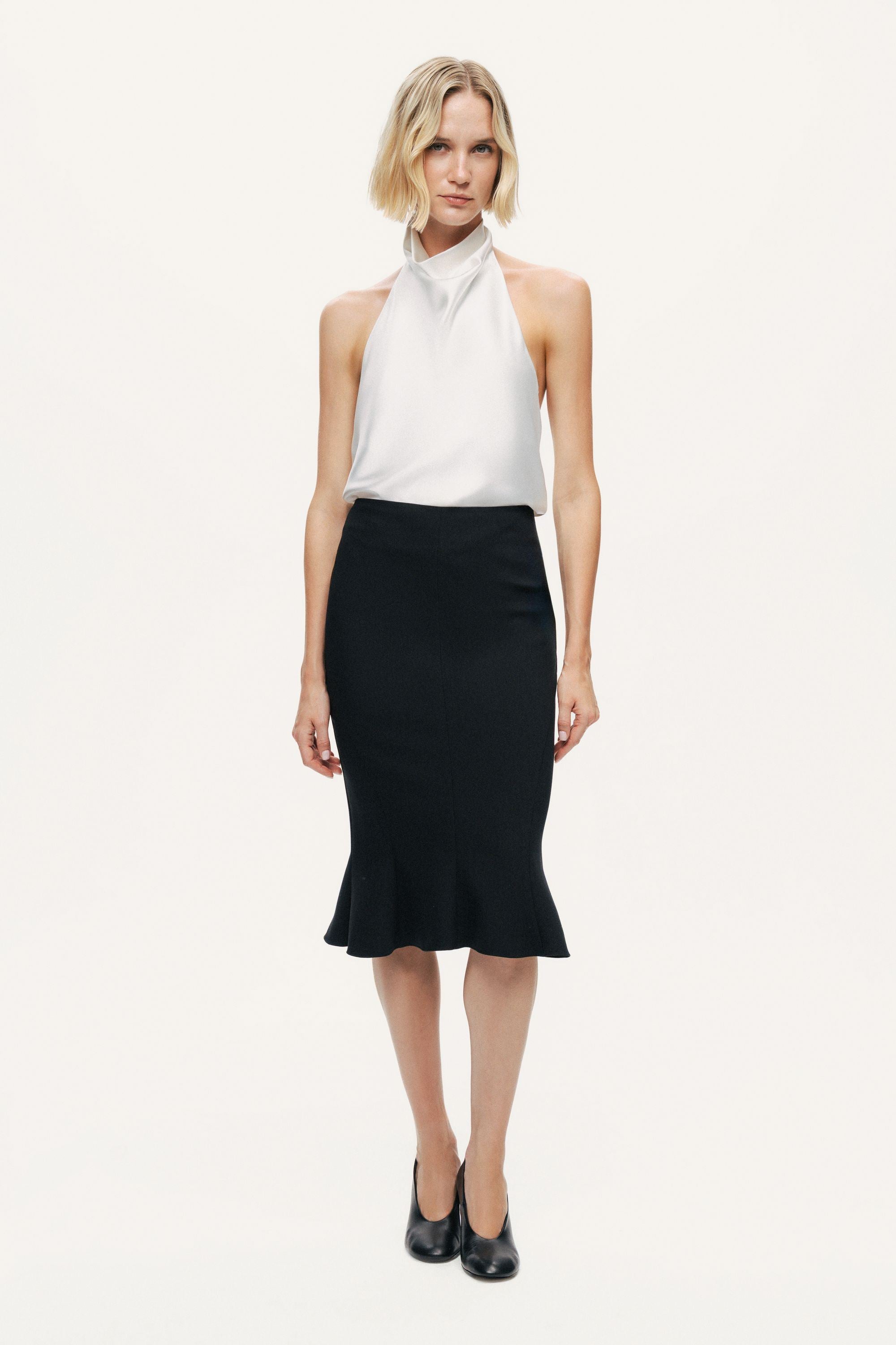 Flounced Hem Fishtail Midi Skirt