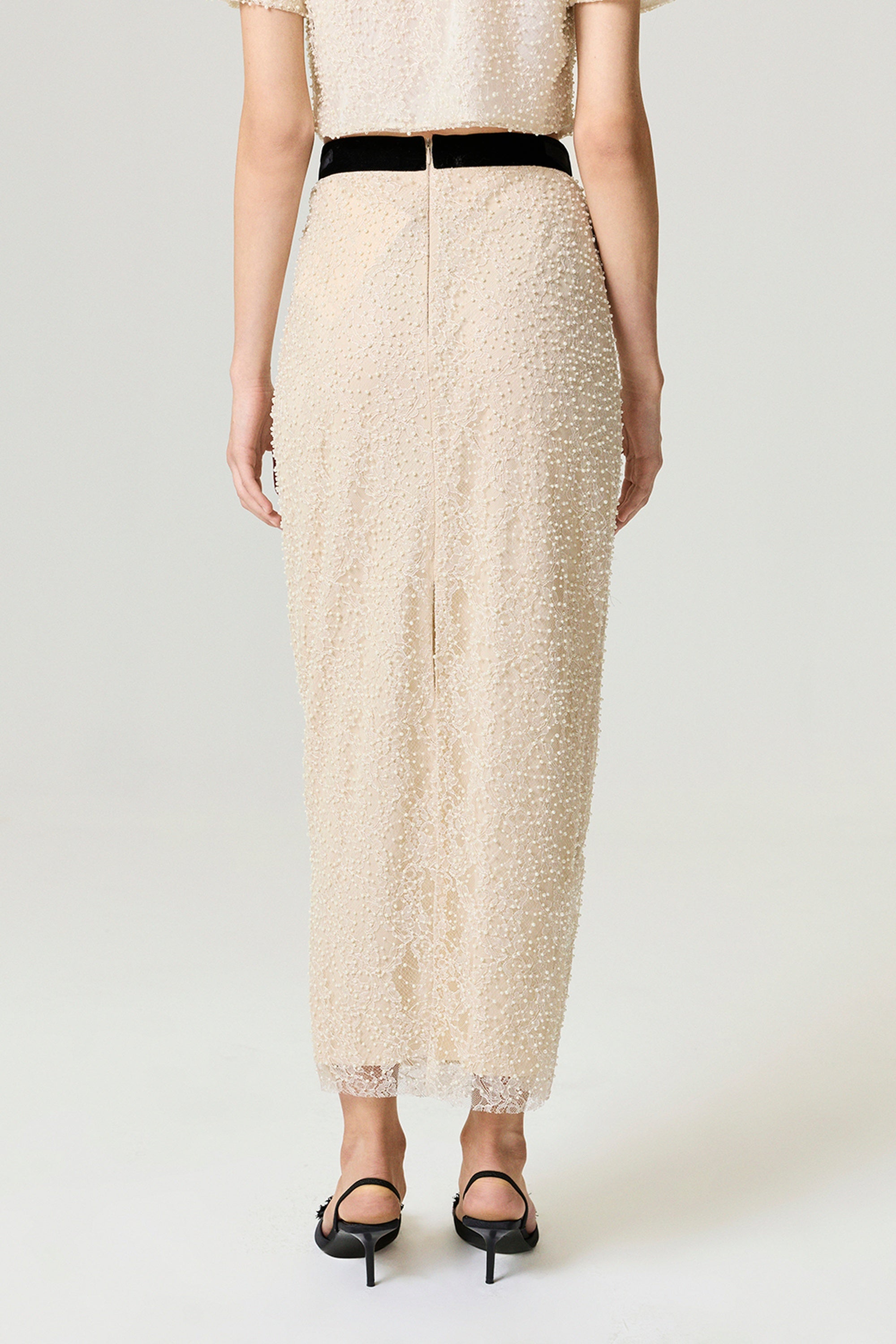 Pearl Embellished Pencil Skirt