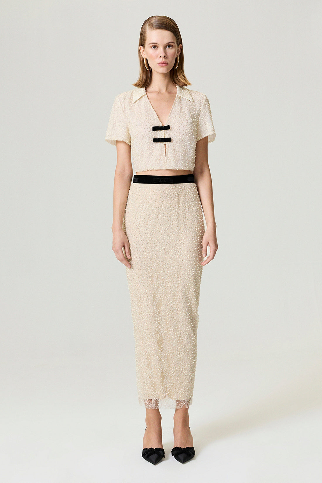 Pearl Embellished Pencil Skirt