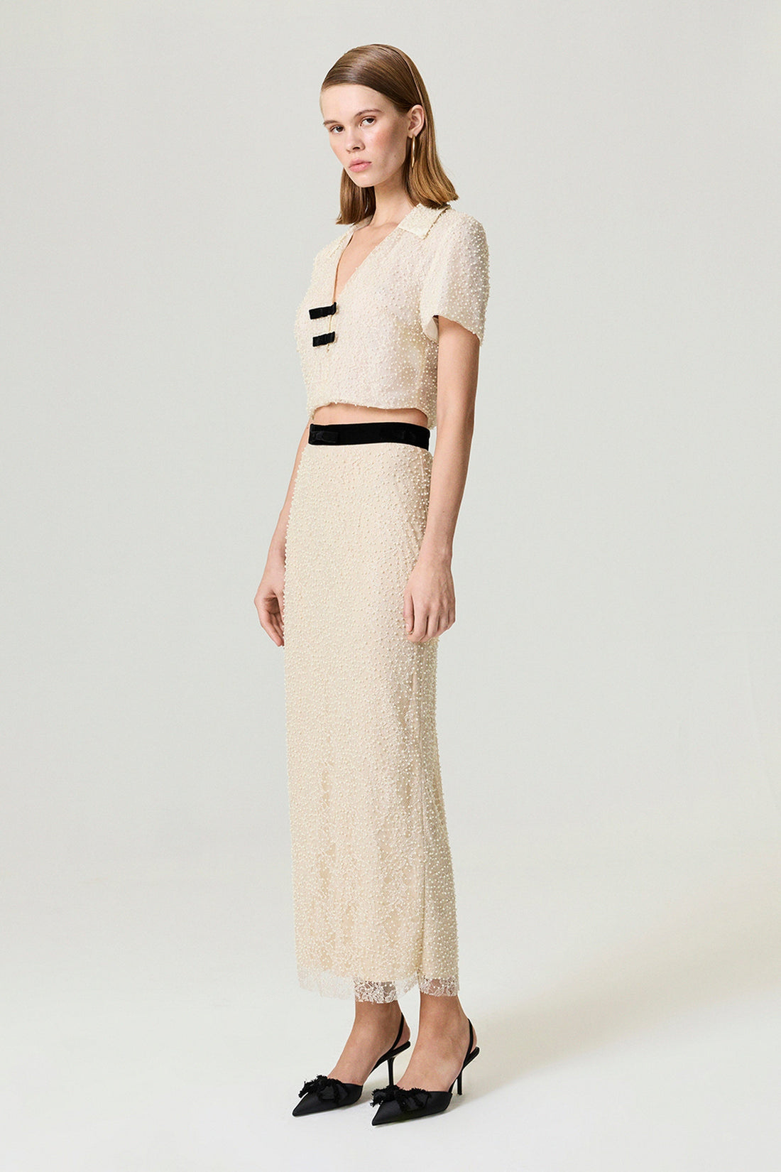 Pearl Embellished Pencil Skirt