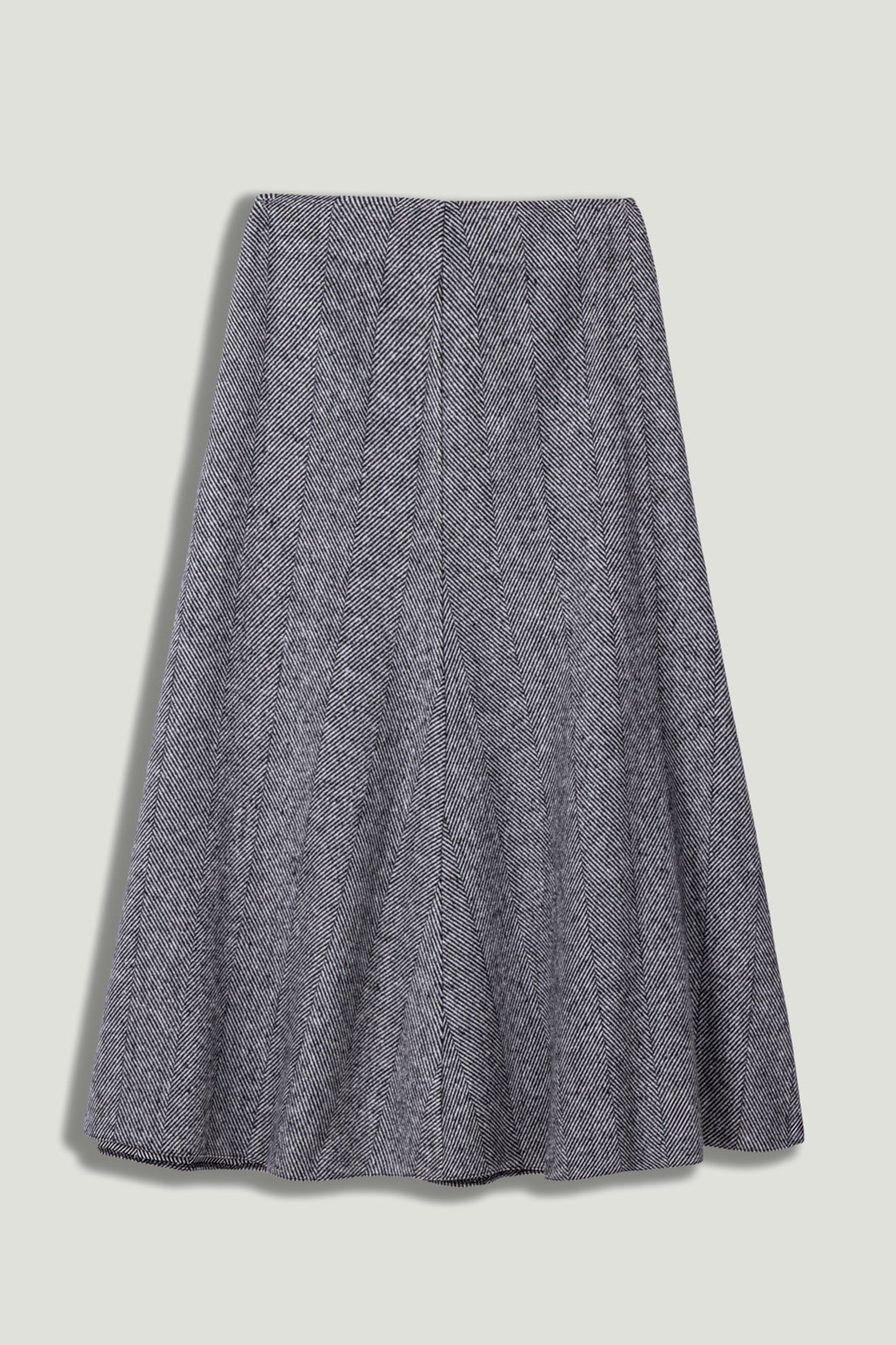 Herringbone Pattern Flared Midi Skirt