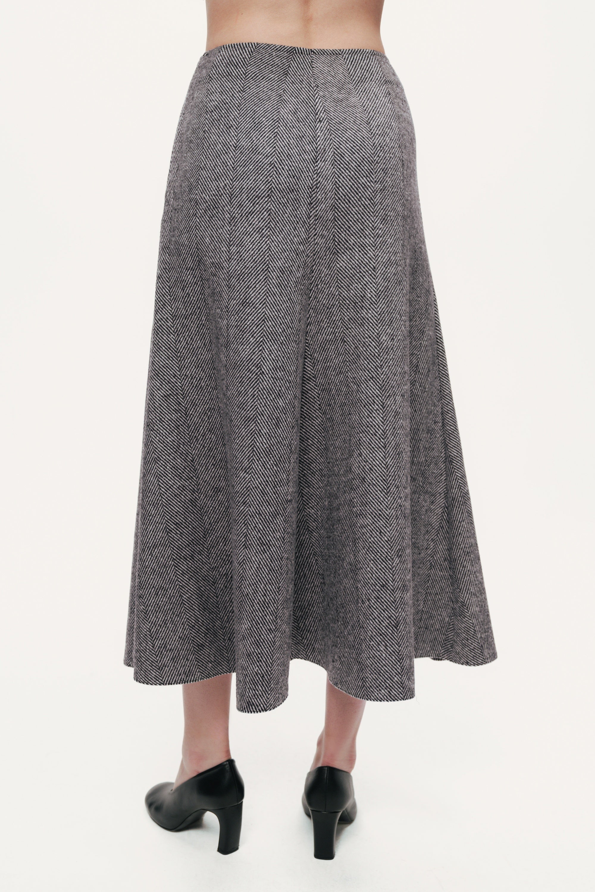Herringbone Pattern Flared Midi Skirt