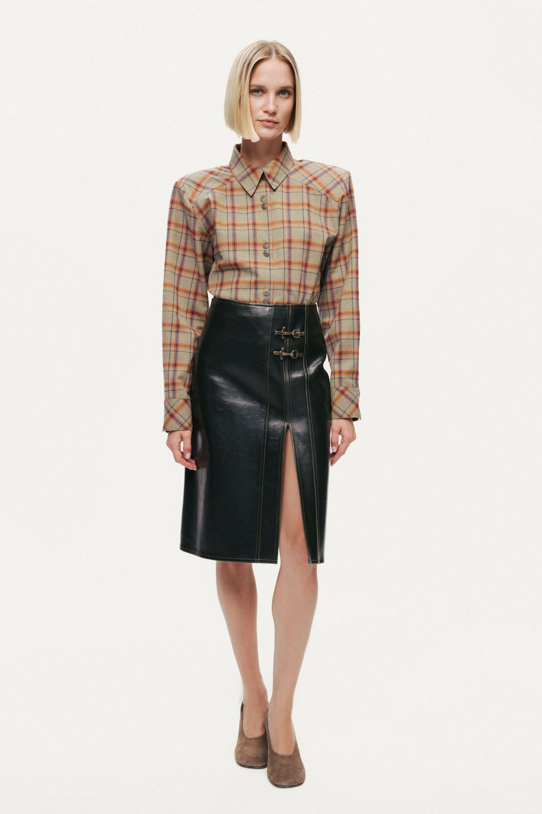 Buckle Detail Front-Slit Skirt