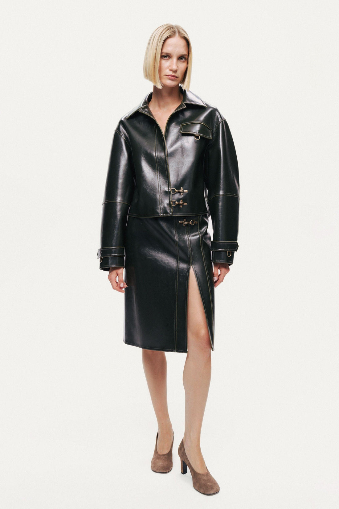 Buckle Detail Front-Slit Skirt