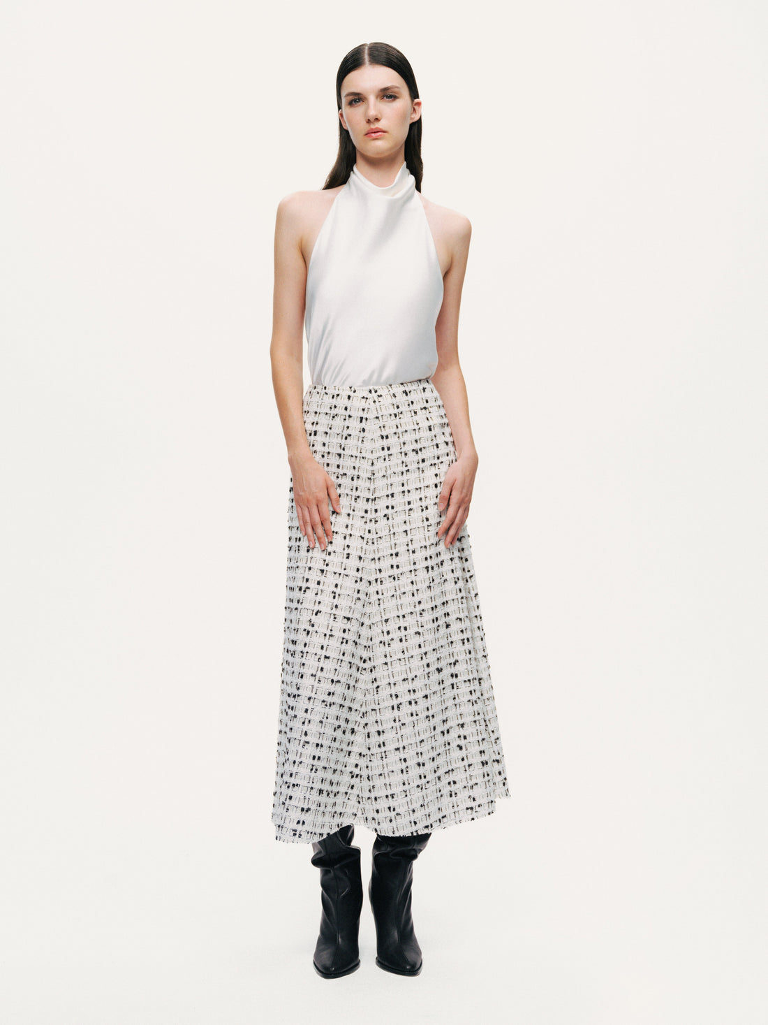 Patterned A-Line Midi Skirt