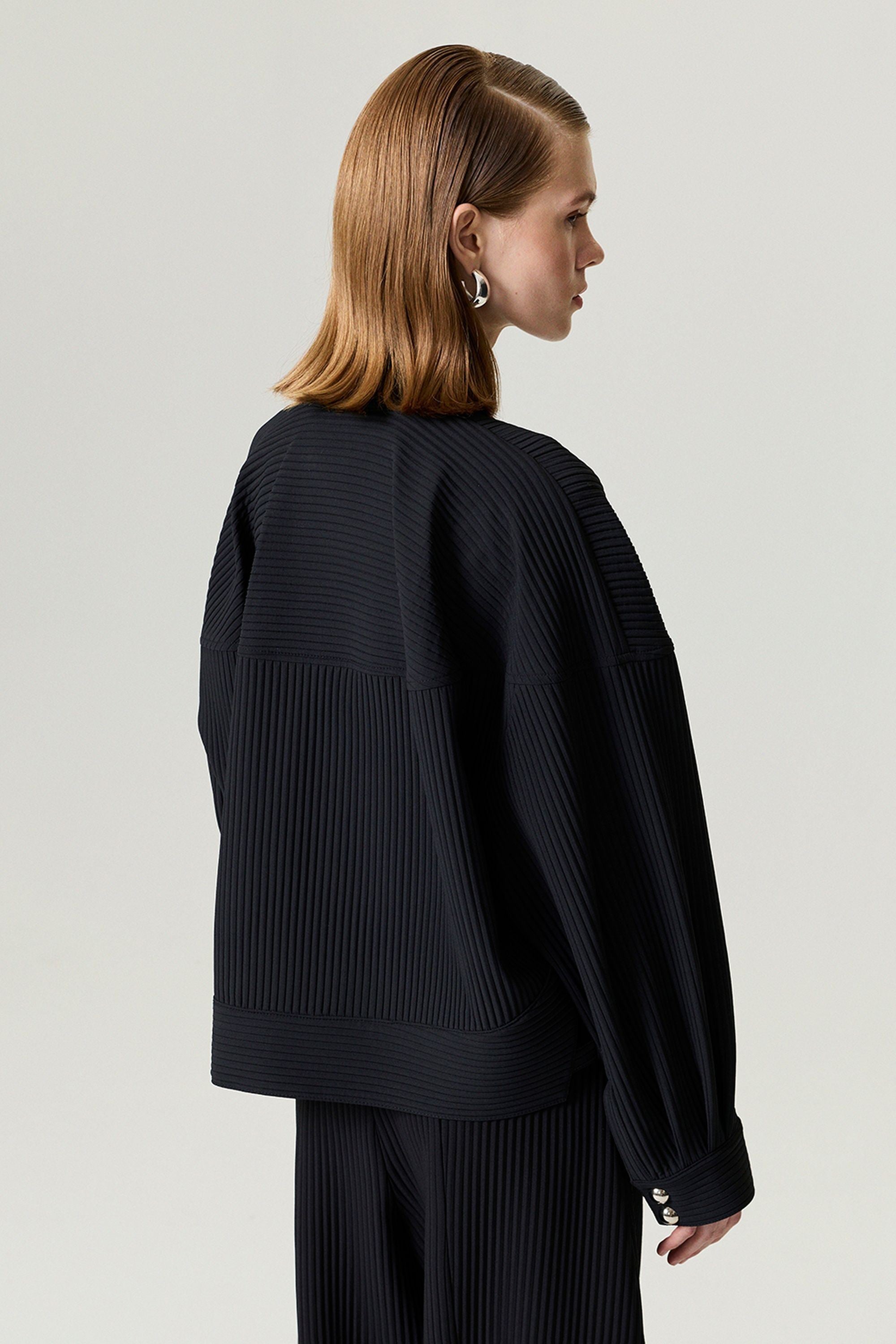 Black Ribbed Detailed Jacket
