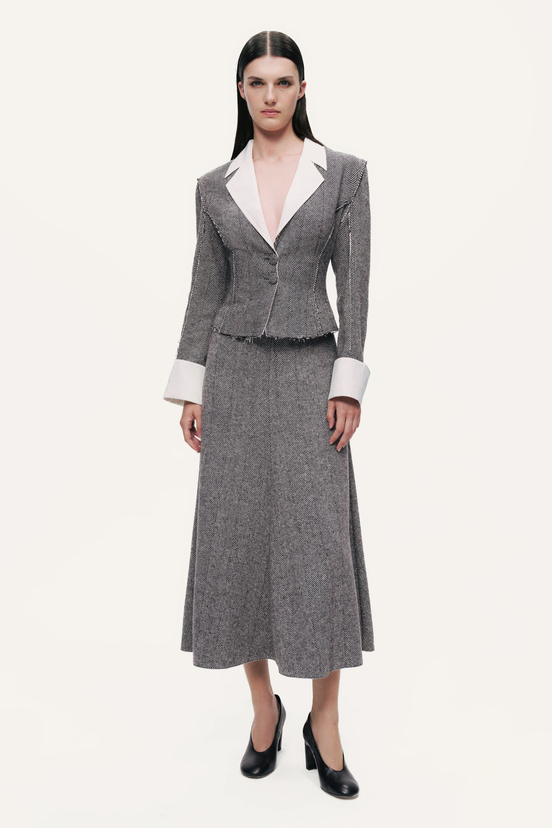 Contrast Lapel Tailored Textured Jacket