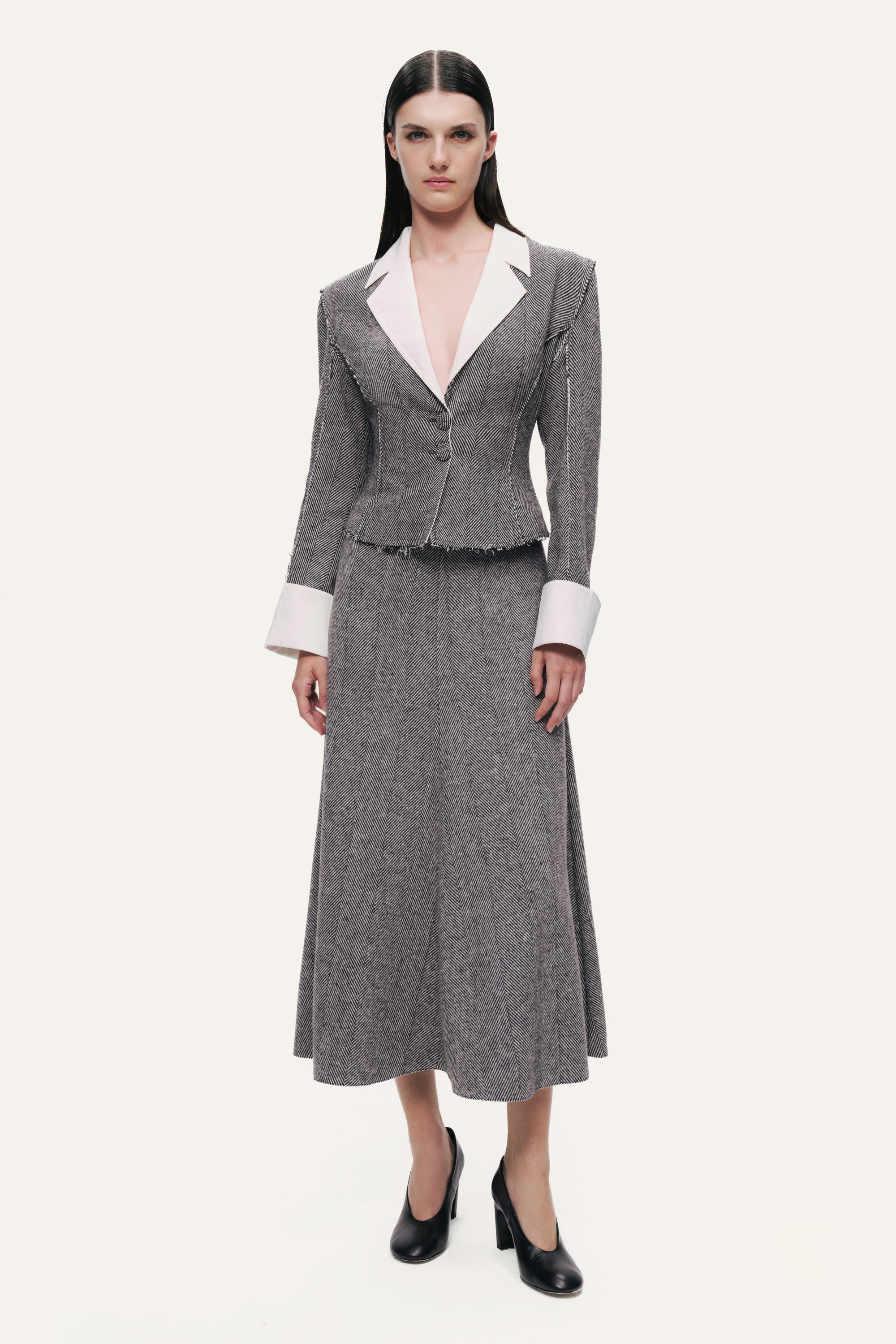 Contrast Lapel Tailored Textured Jacket