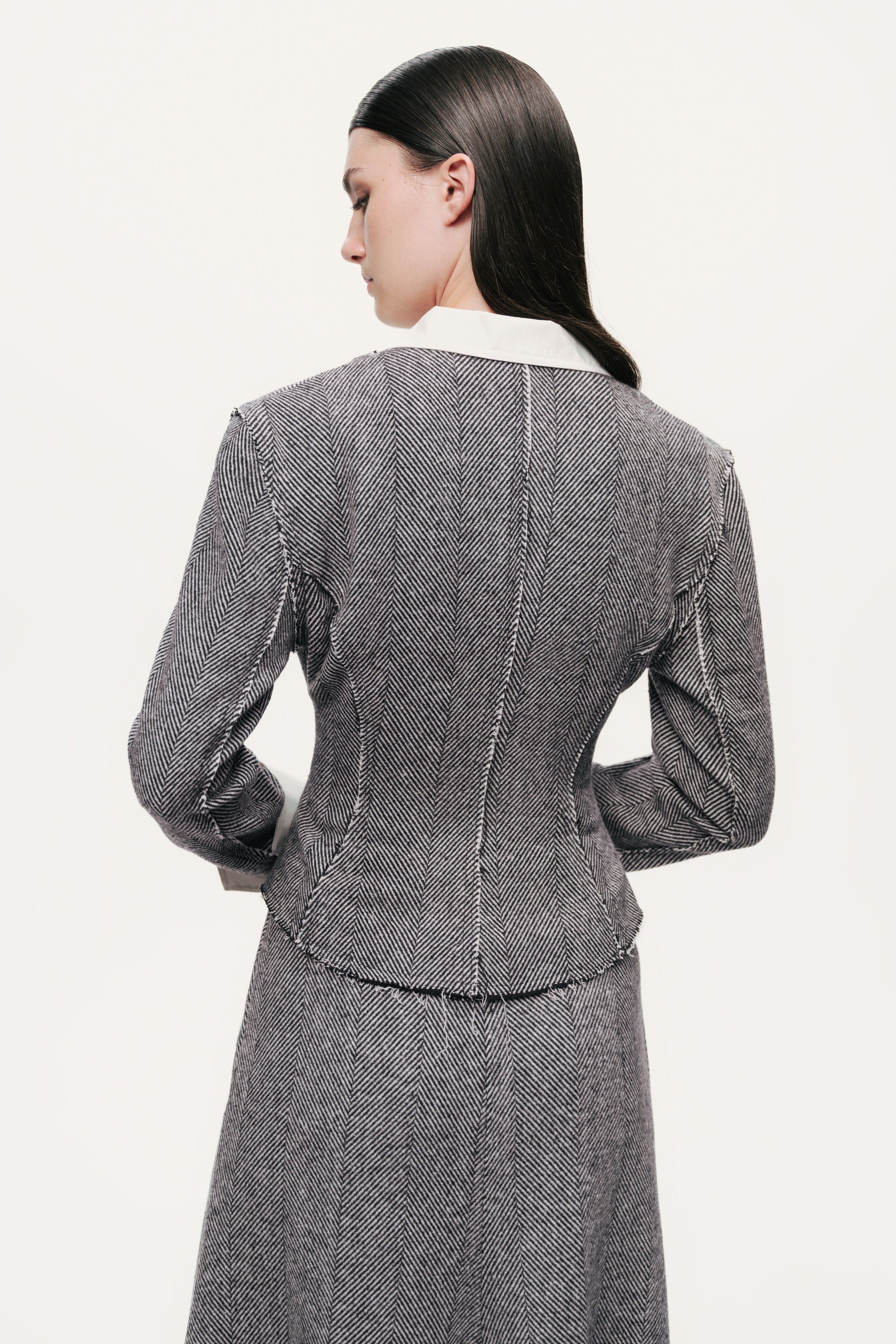 Contrast Lapel Tailored Textured Jacket