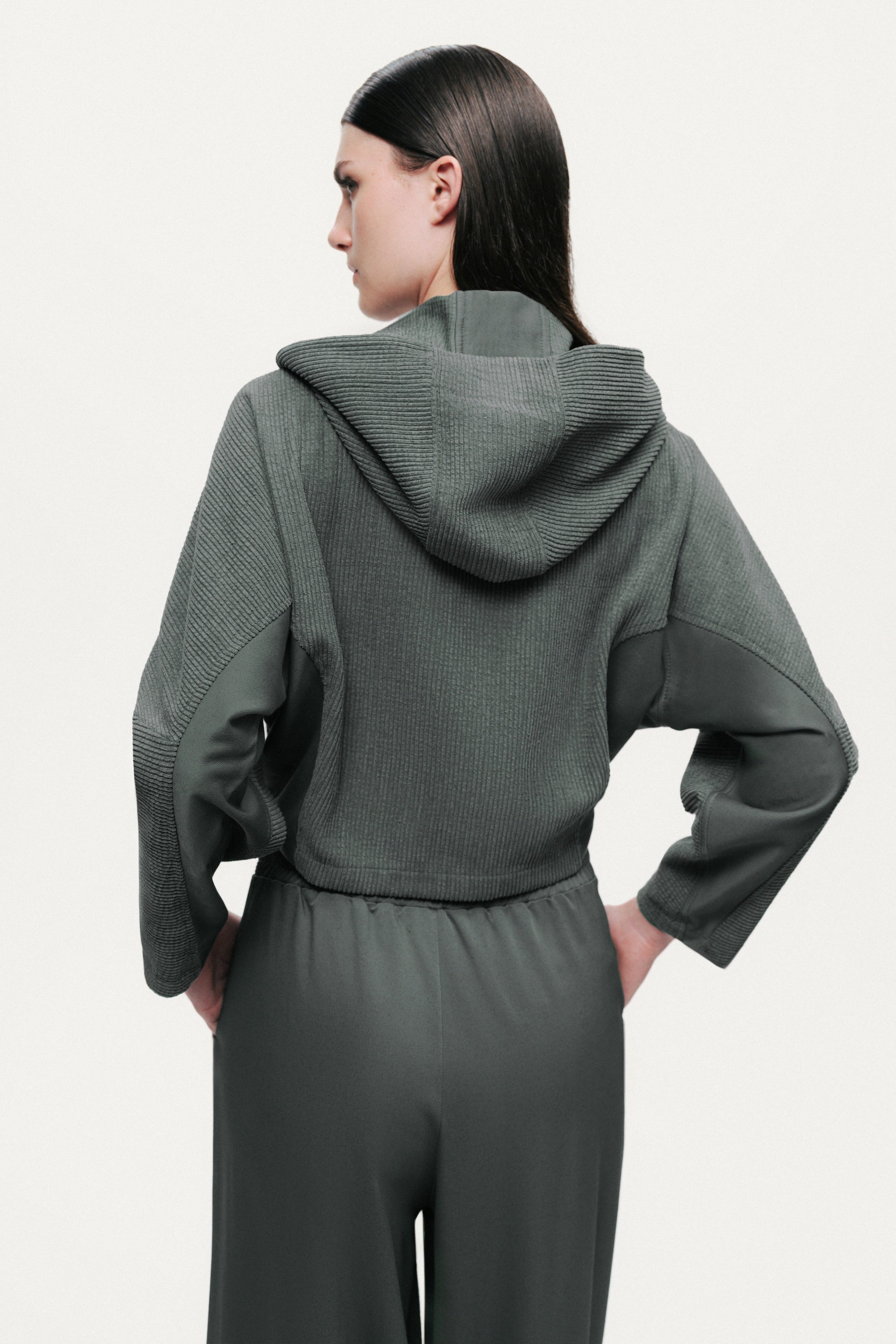 Ribbed Zip-Up Hoodie Jacket