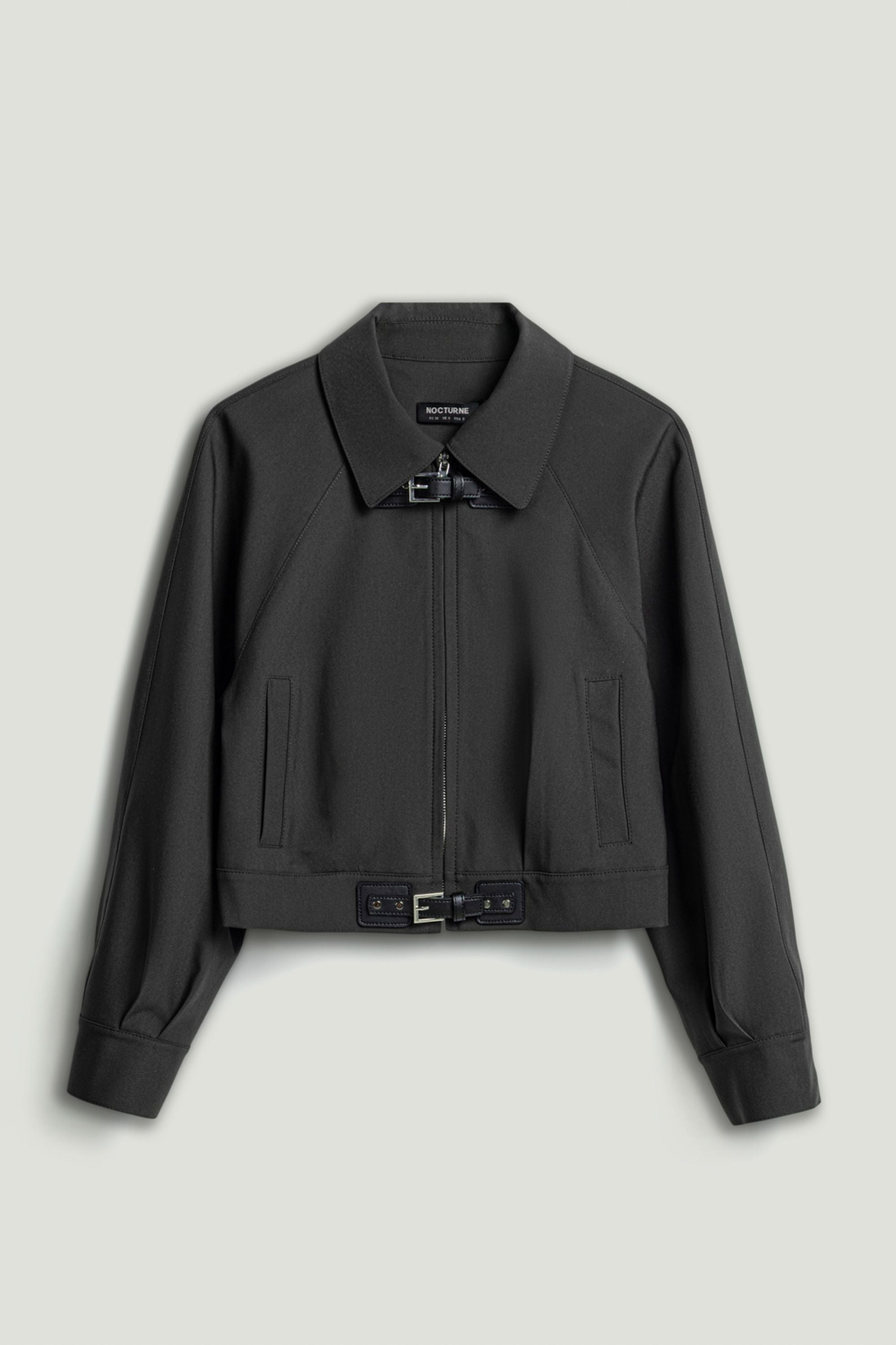 Buckle Detail Cropped Zip Jacket