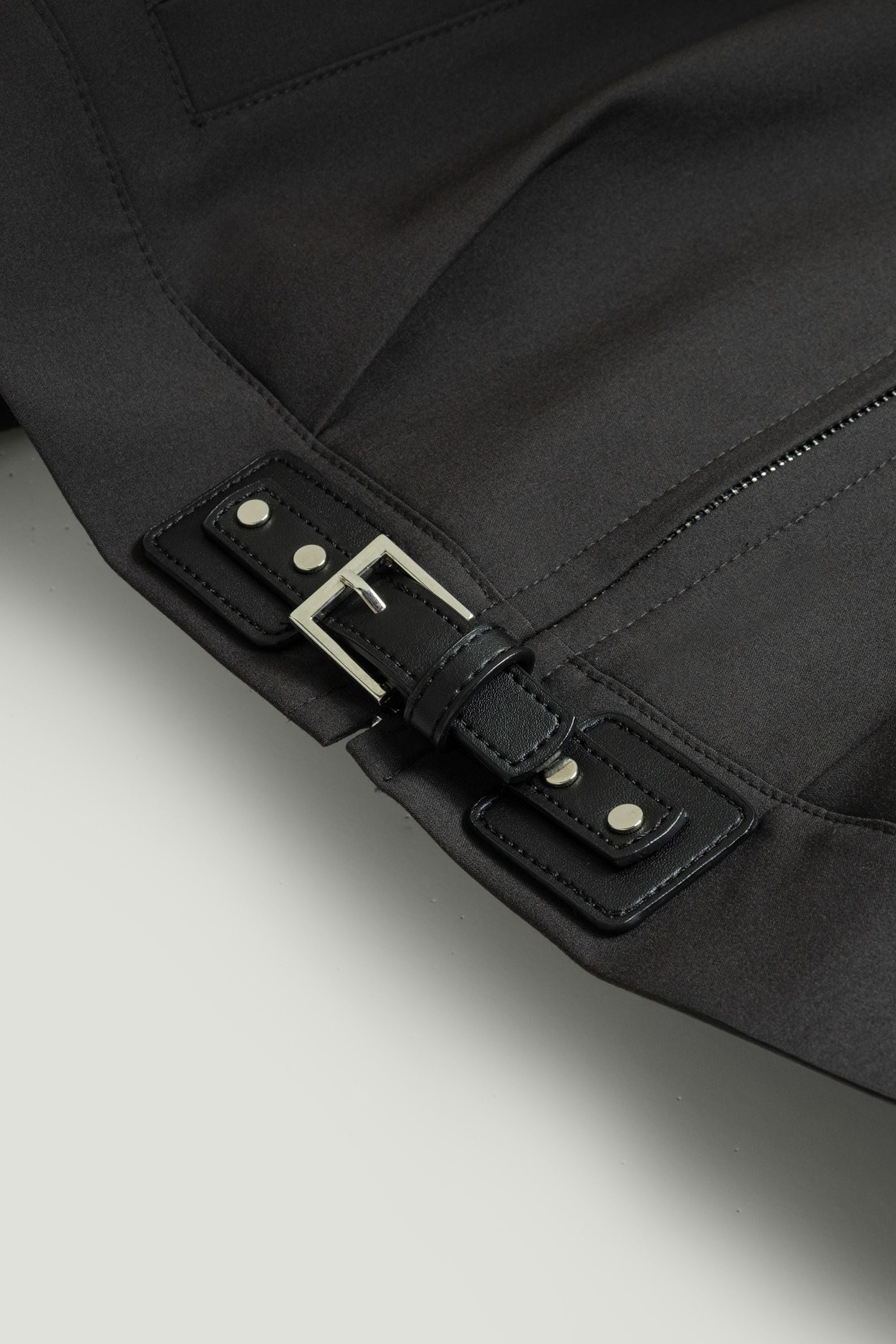 Buckle Detail Cropped Zip Jacket