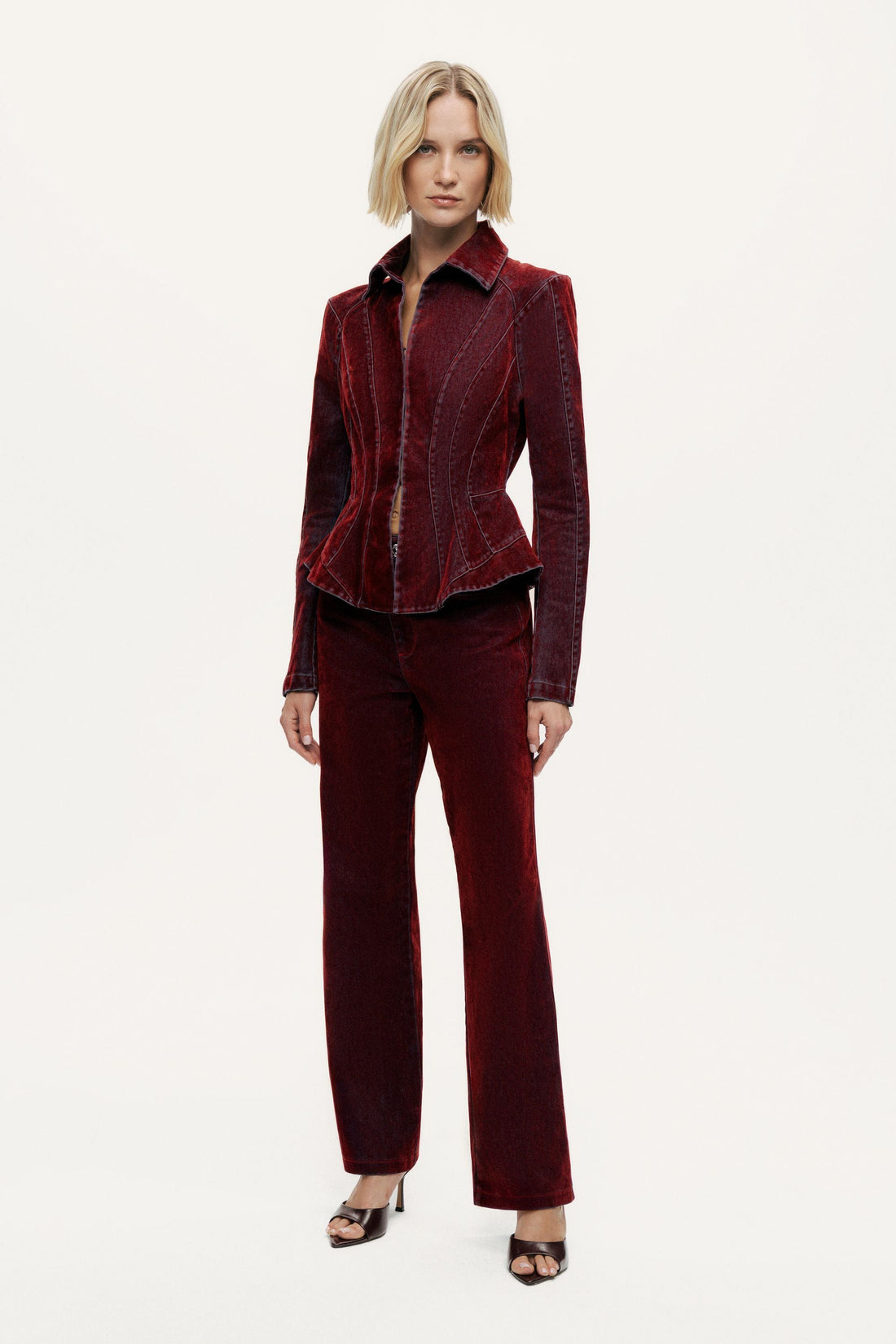 Velvet Corset-Seamed Peplum Jacket