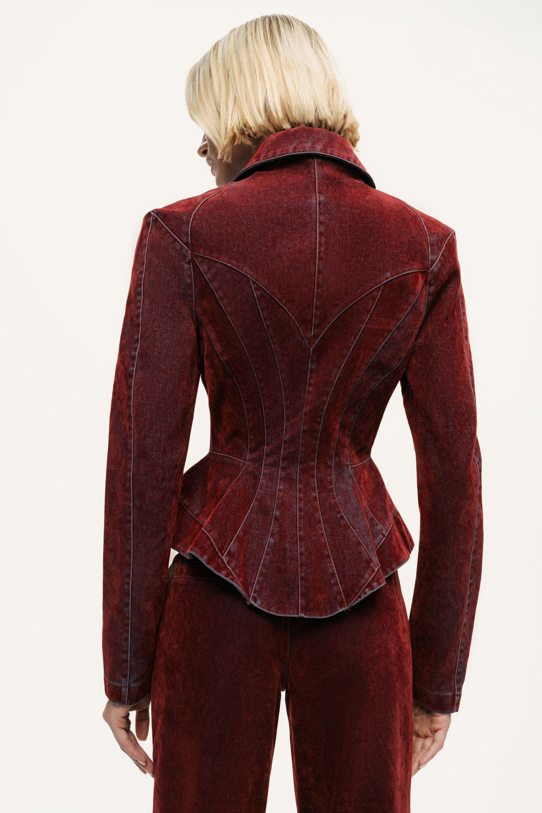 Velvet Corset-Seamed Peplum Jacket