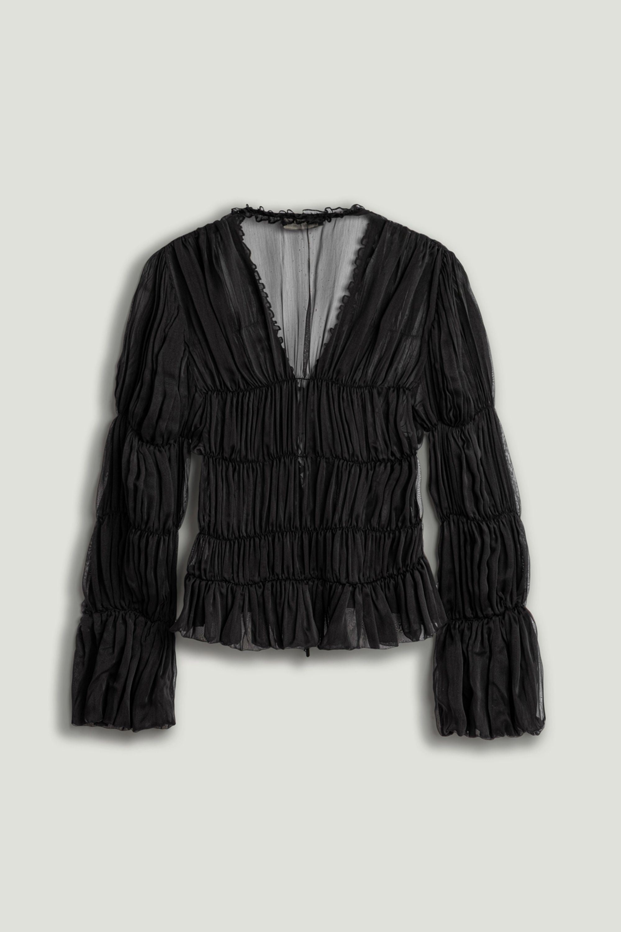 Black Ruched Sheer Blouse