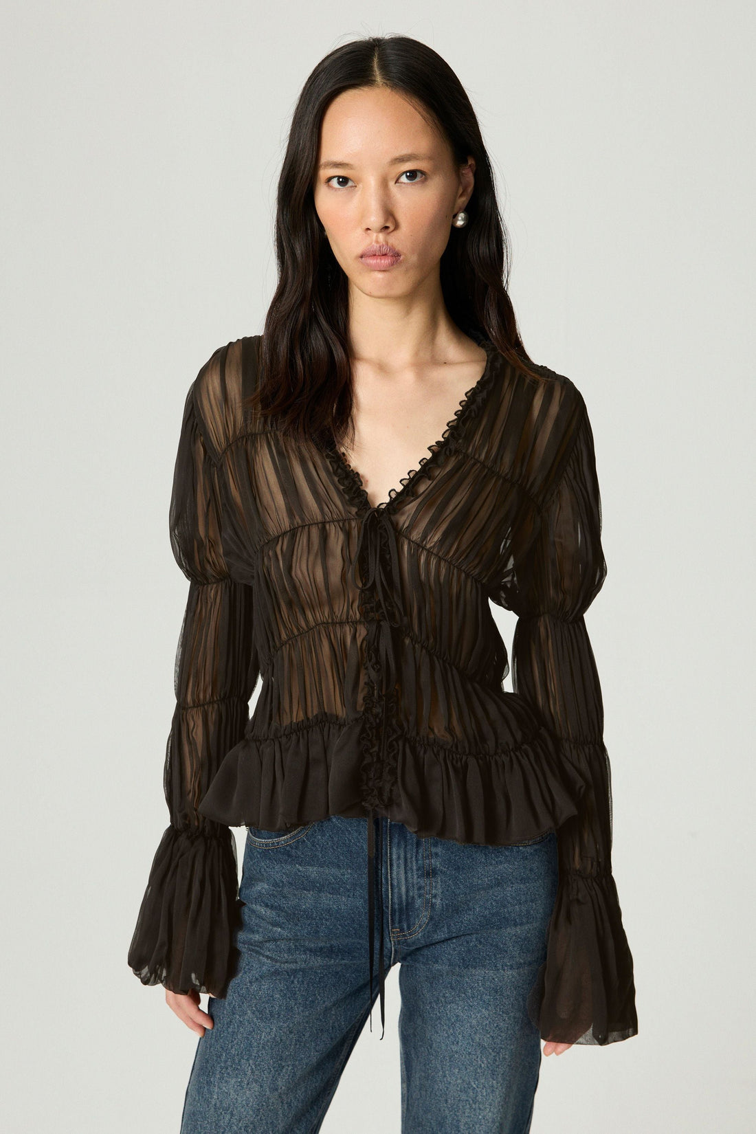 Ruched Sheer Blouse