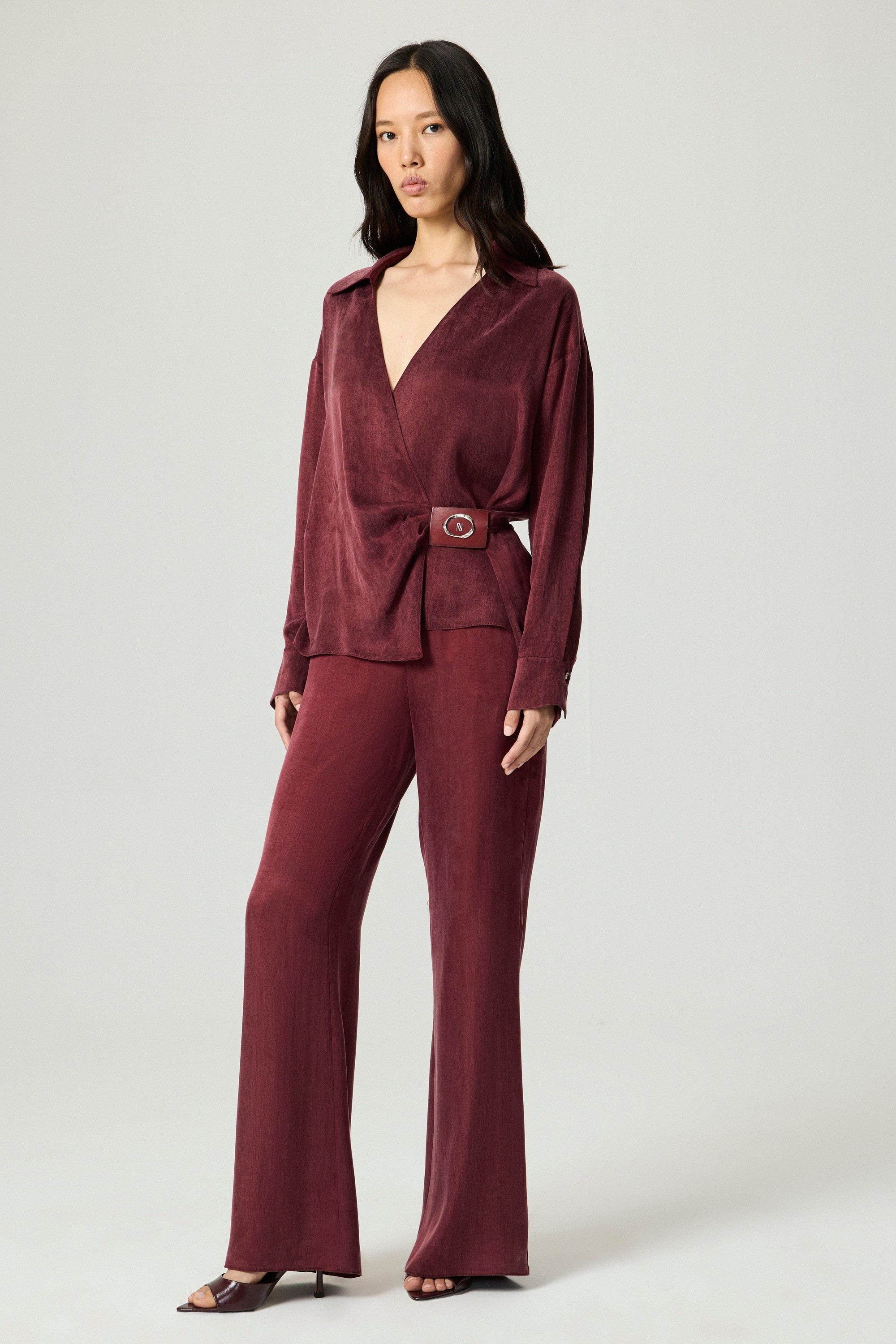 Logo Buckle Wrap Blouse