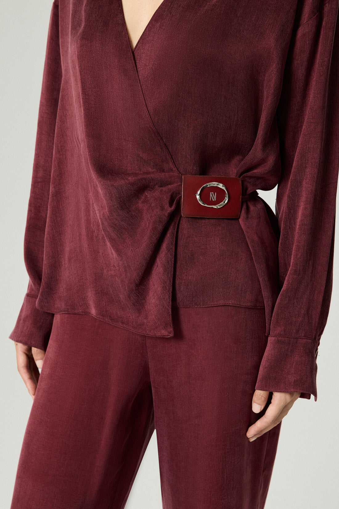 Logo Buckle Wrap Blouse