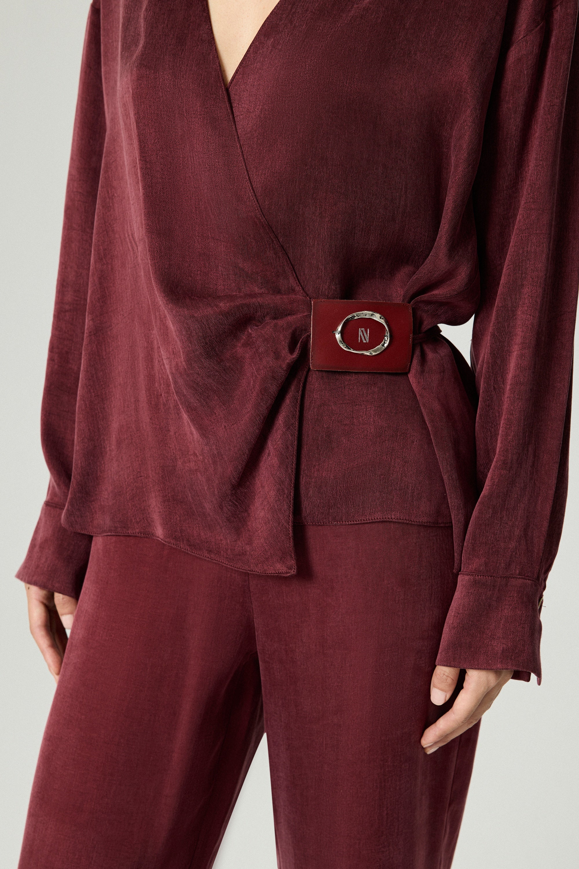 Logo Buckle Wrap Blouse