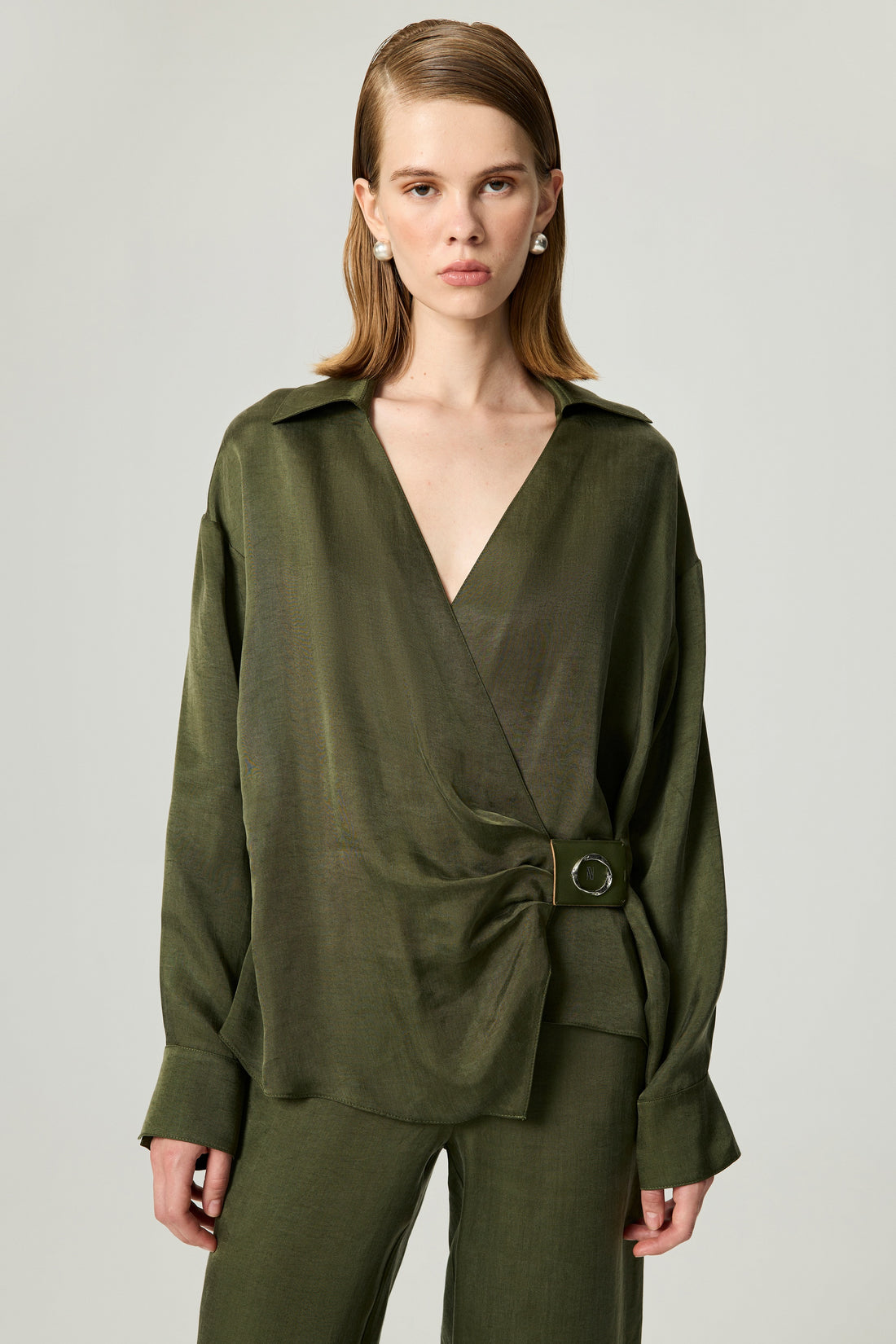 Logo Buckle Wrap Blouse