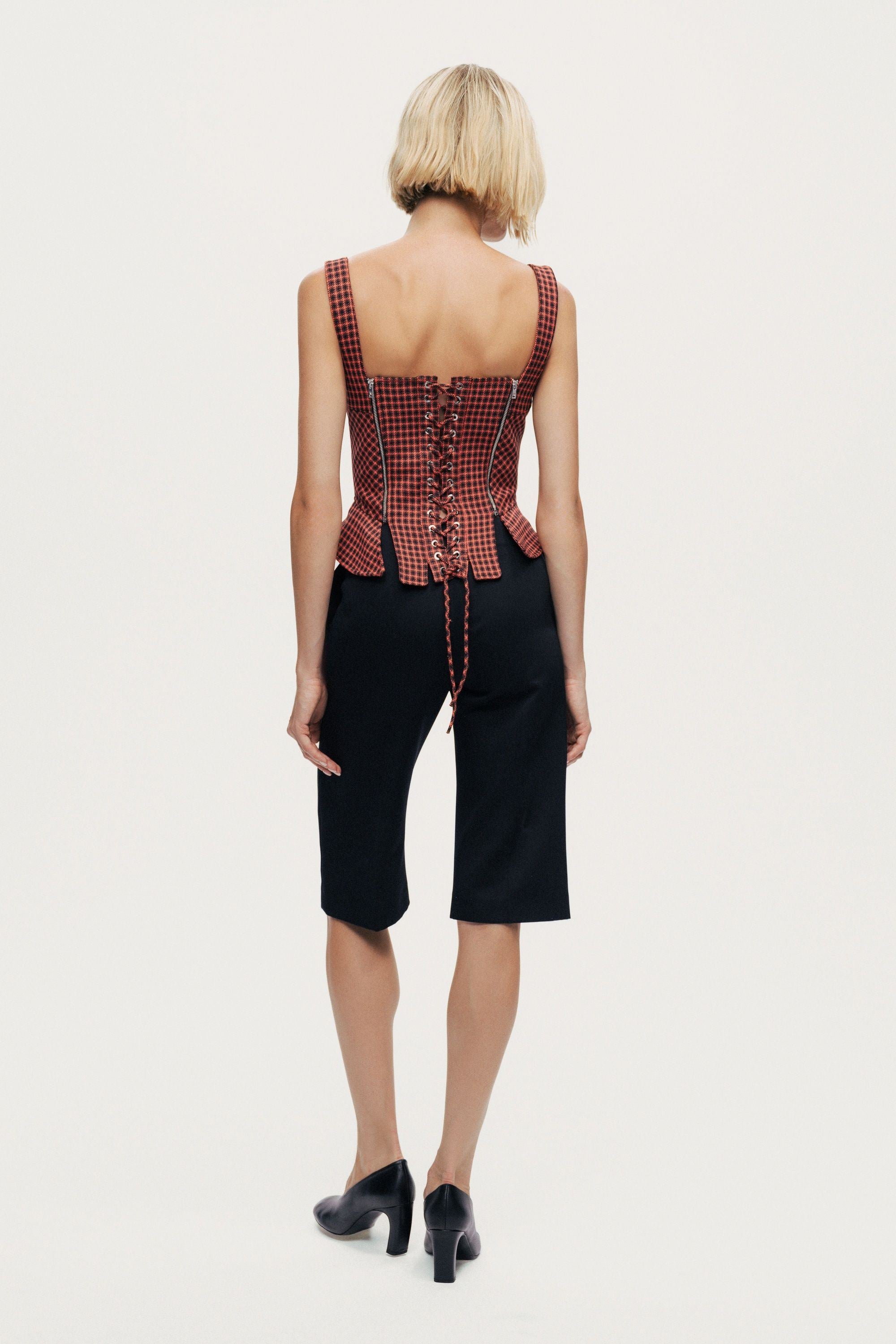 Checked Buckle Strap Corset Top