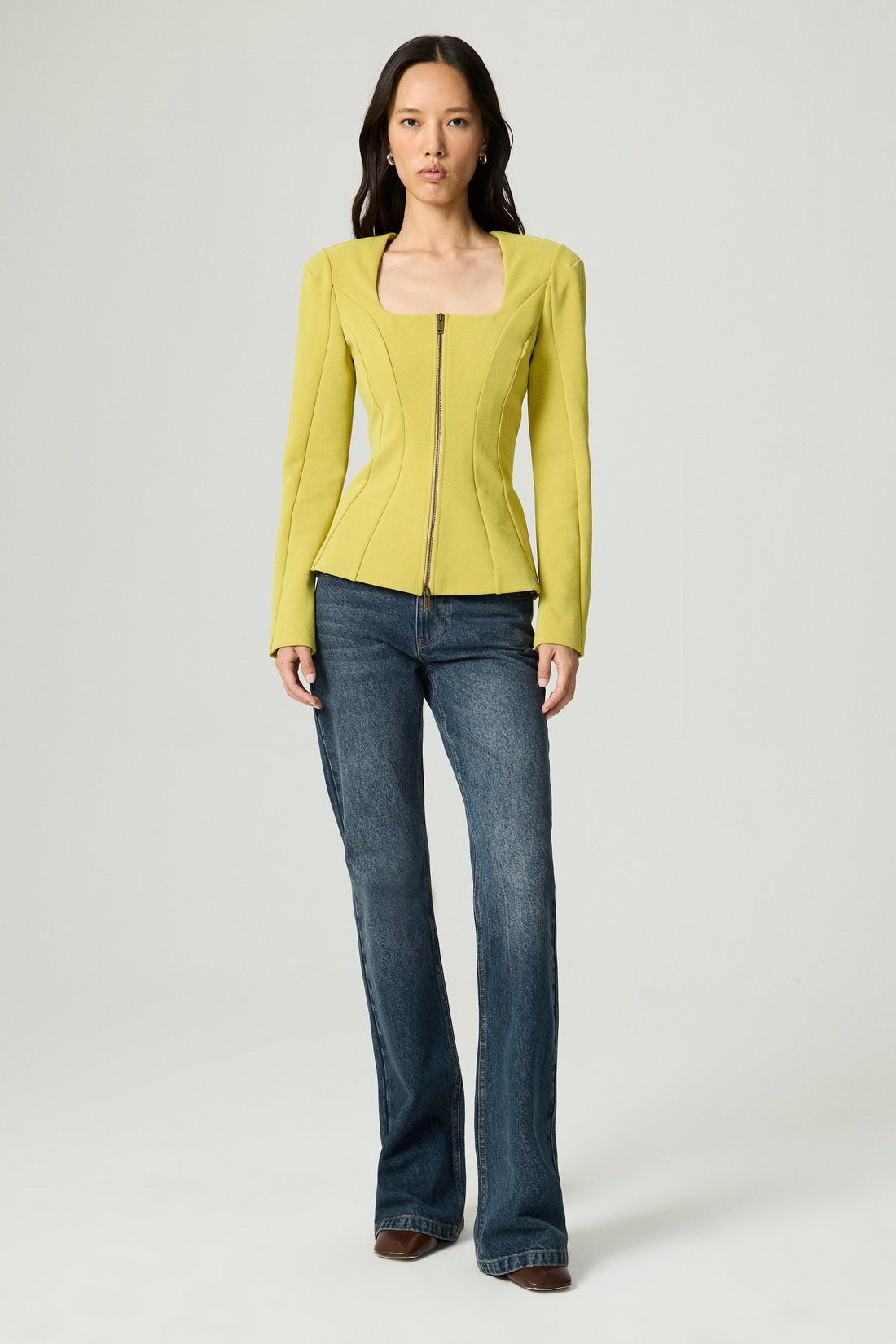 Zip-Front Structured Peplum Top