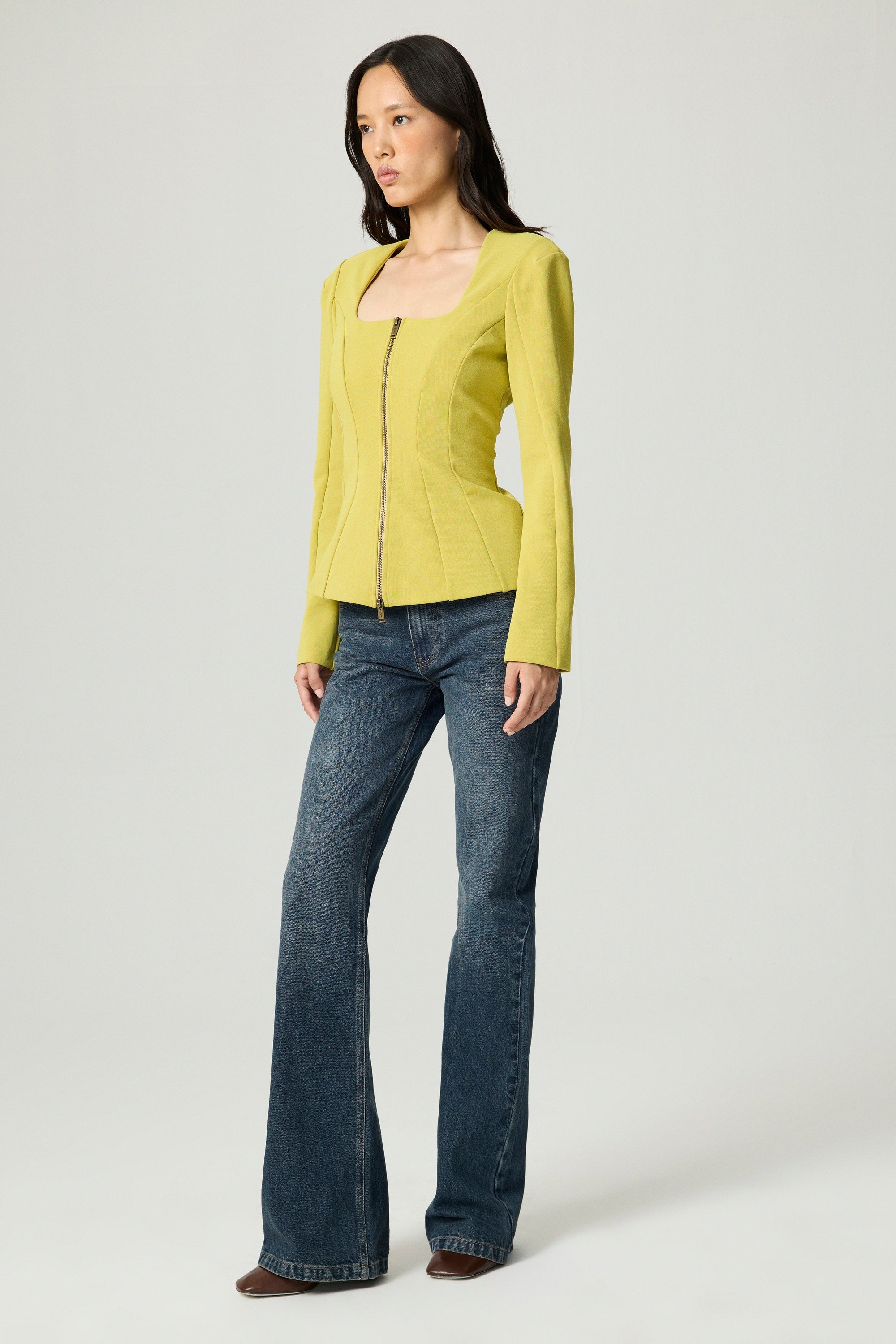 Zip-Front Structured Peplum Top