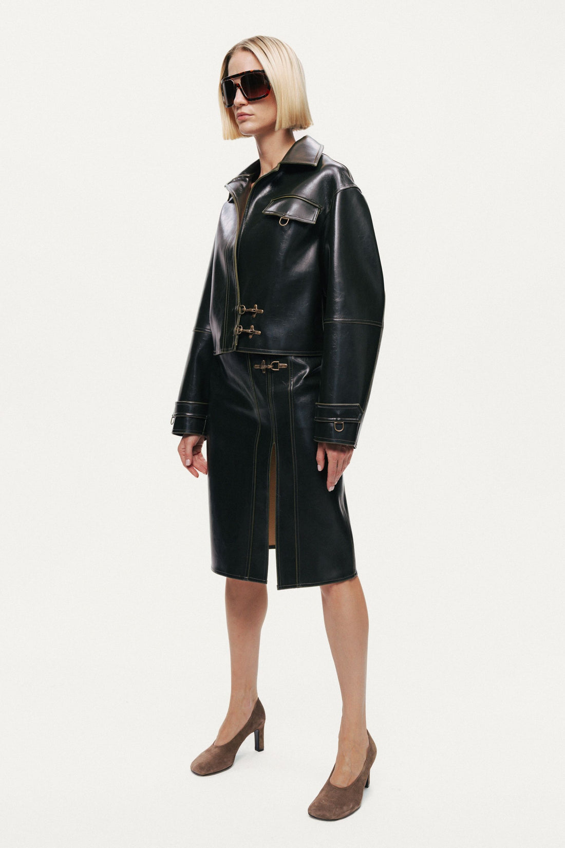 Buckle Detail Faux Leather Jacket