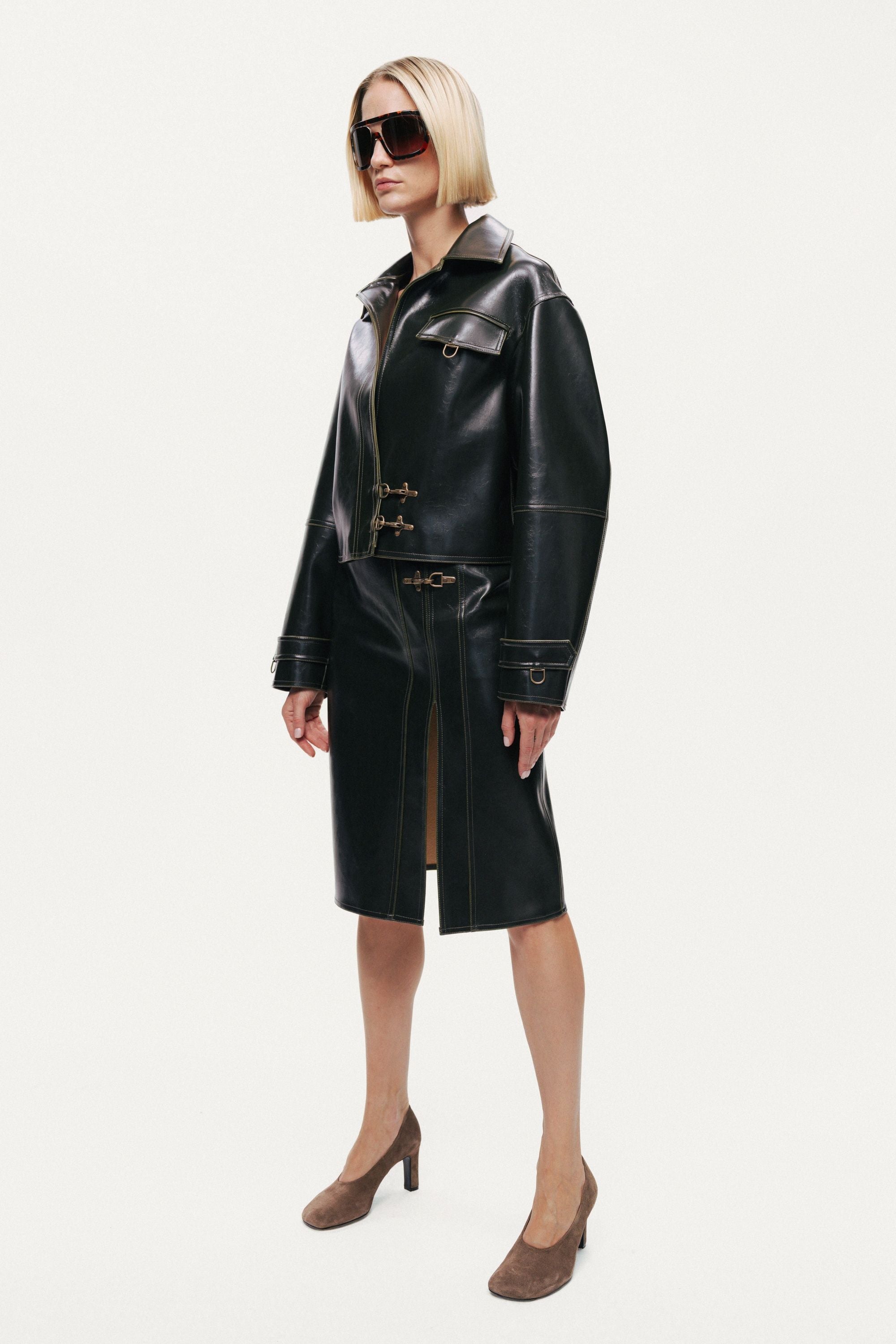 Buckle Detail Faux Leather Jacket