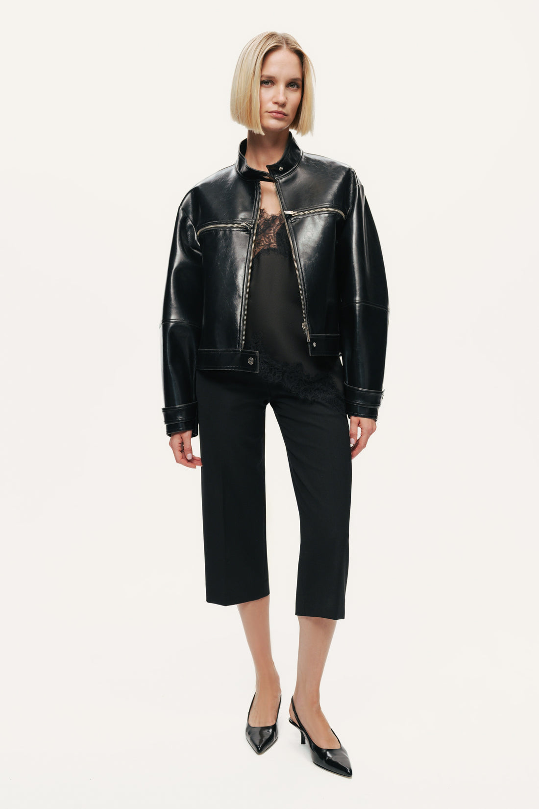 Cropped Faux Leather Biker Jacket