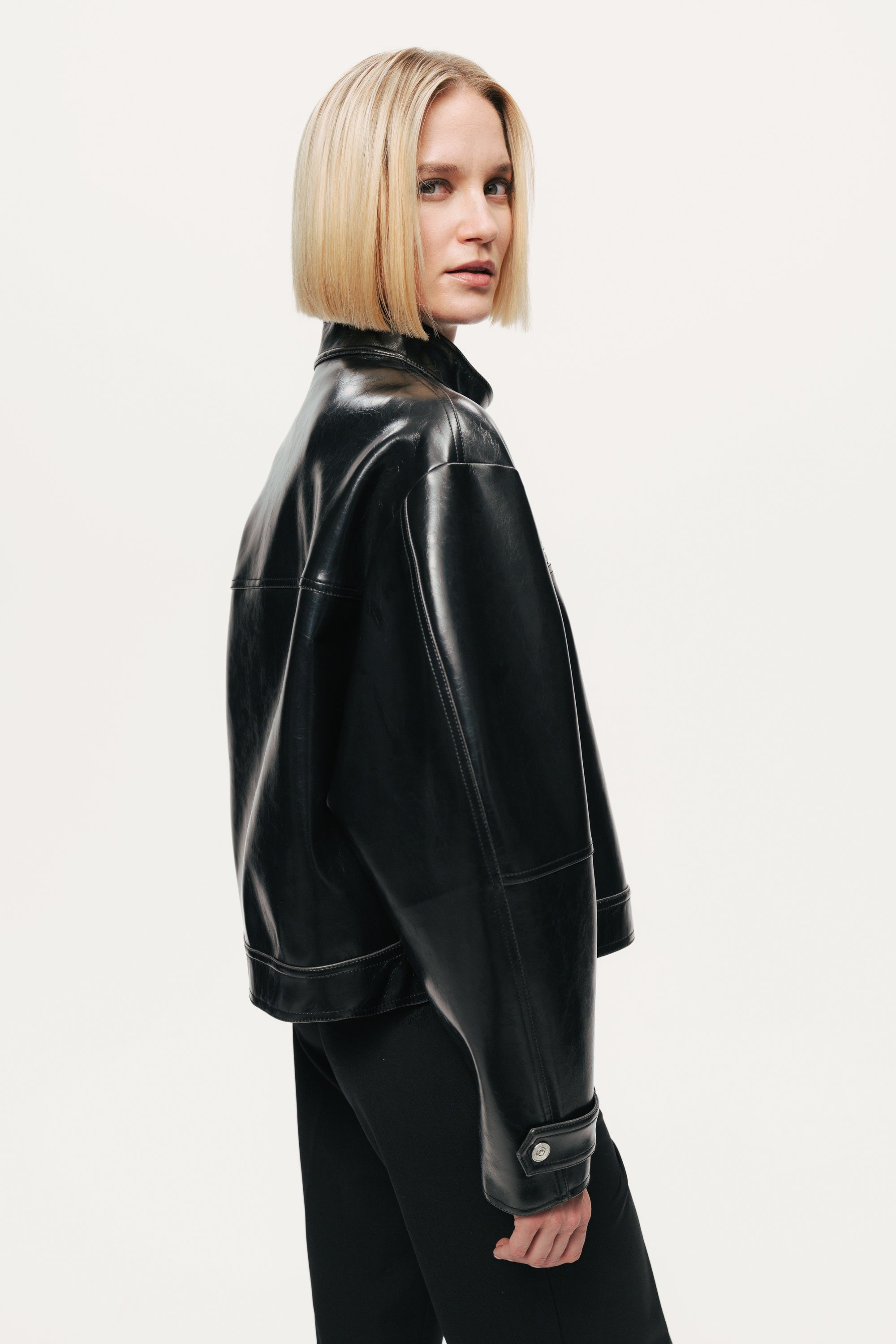 Cropped Faux Leather Biker Jacket