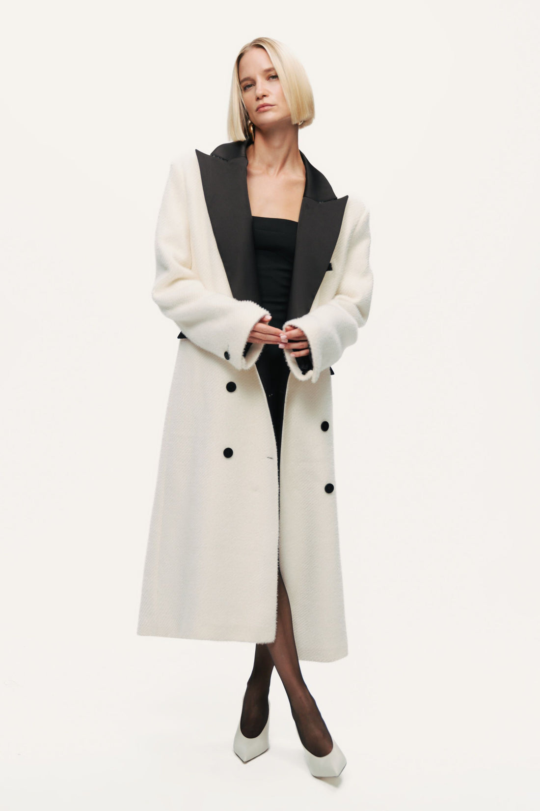 Contrast Lapel Double-Breasted Coat