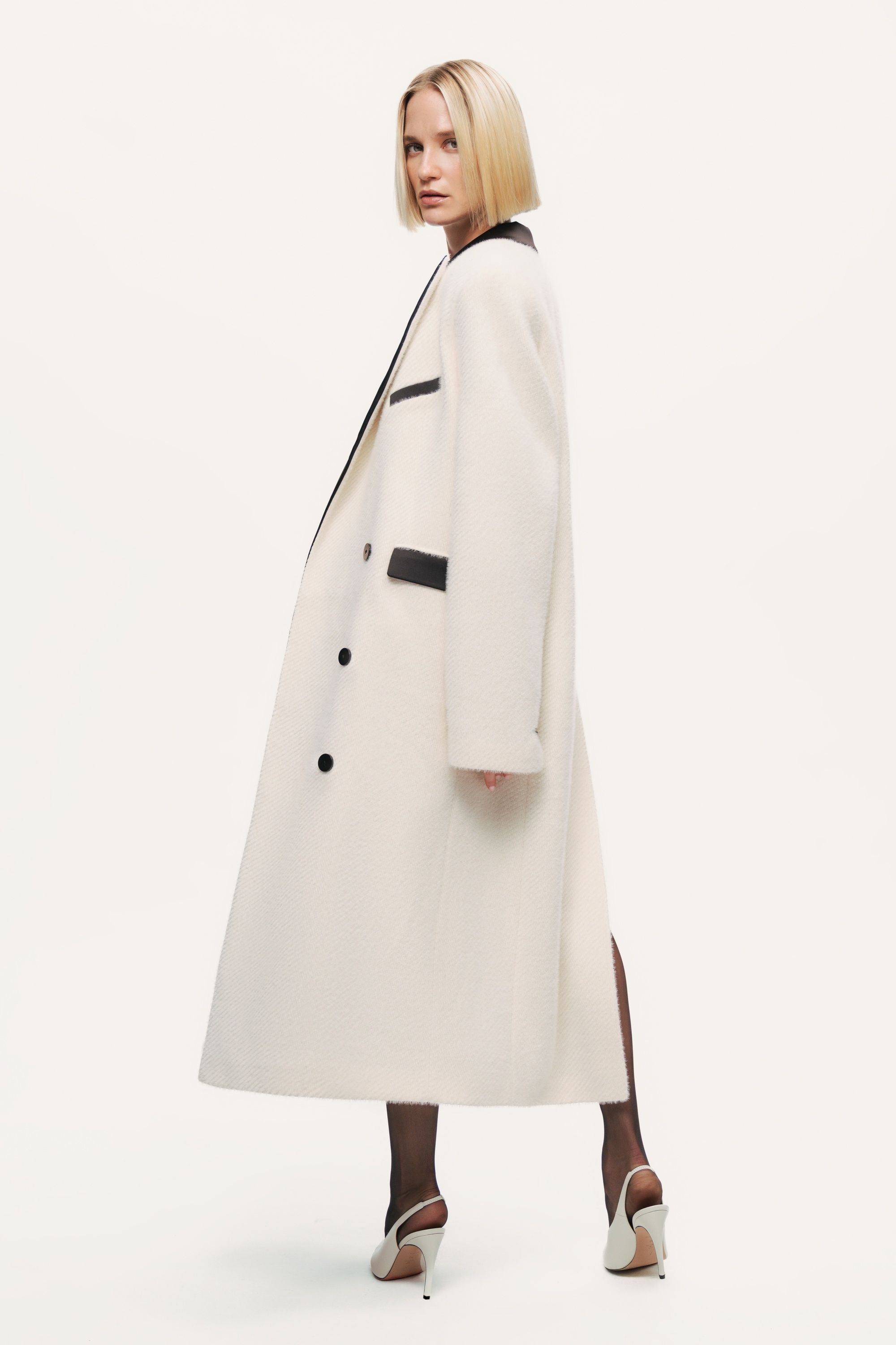 Contrast Lapel Double-Breasted Coat