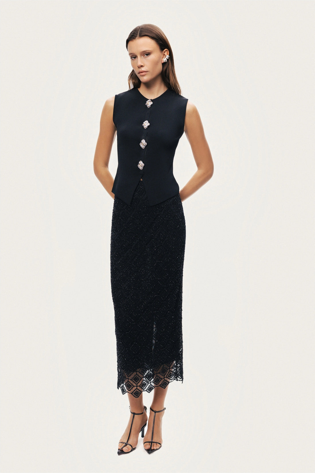 Embellished Sleeveless Knit Top