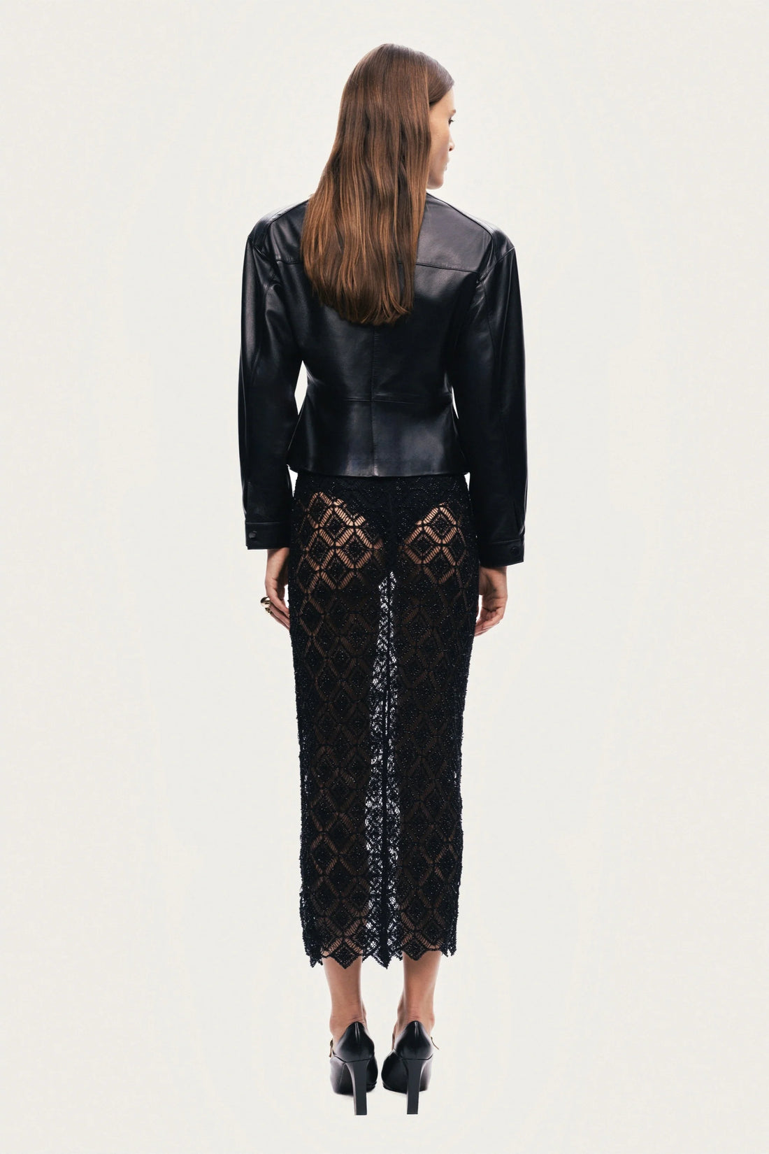 Zip-Front Fitted Leather Jacket